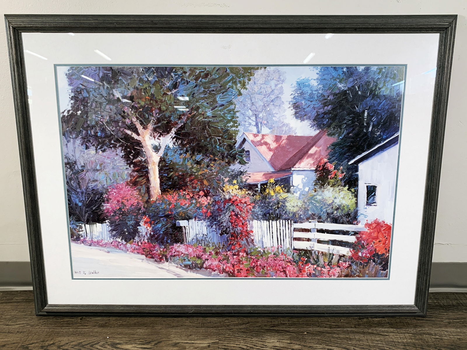 KENT R. WALLIS PRINT OF COTTAGE GARDEN SCENE: KENT R. WALLIS PRINT OF COTTAGE GARDEN SCENE <