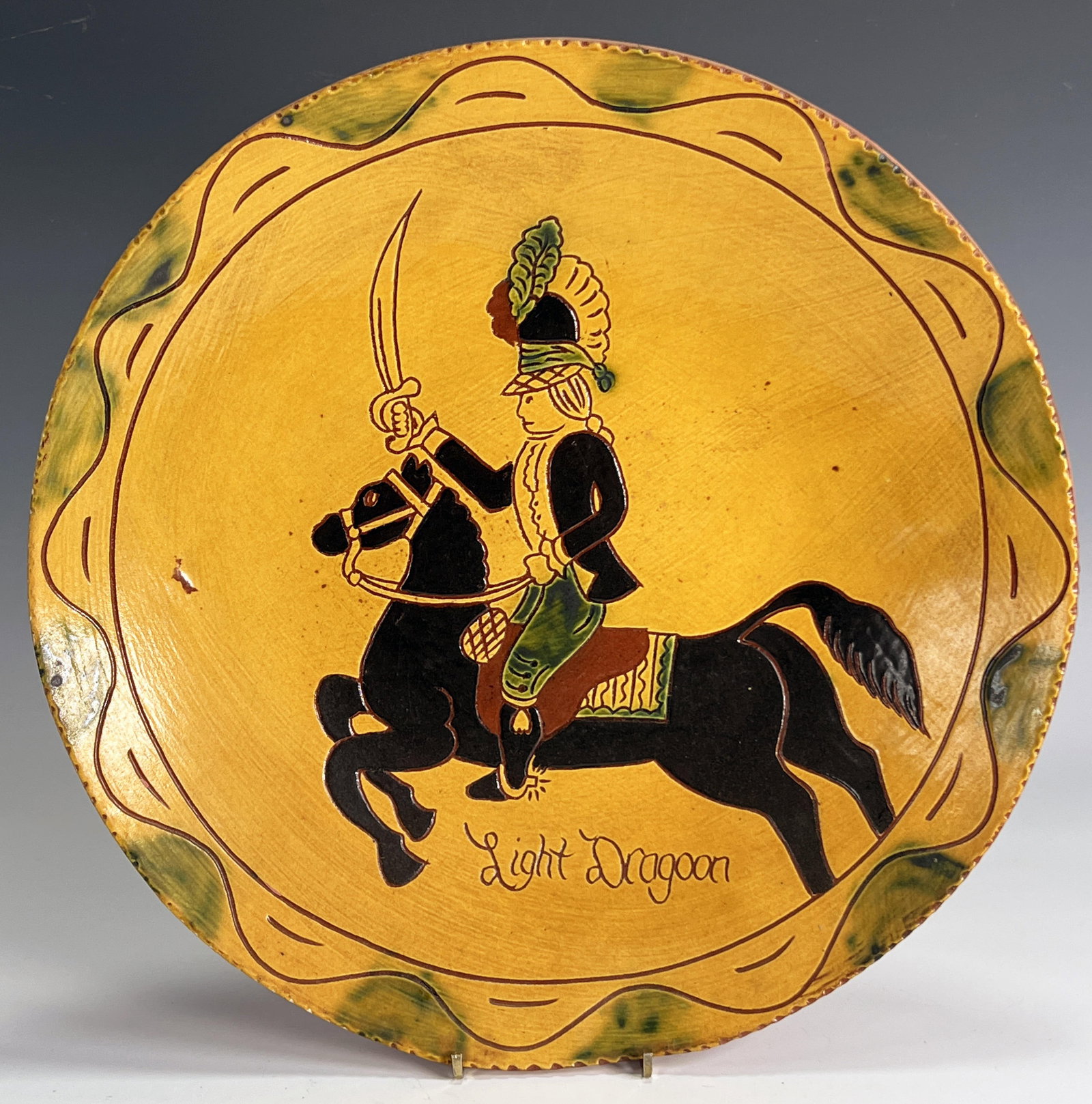 BREININGER POTTERY LIGHT DRAGOON SLIP DECORATED ROBESONIA REDWARE (1 of 5)
