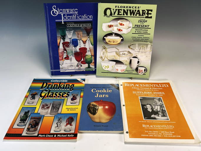 5 Books On Collectibles Cookie Jars, Stemware, Glassware, Ovenware