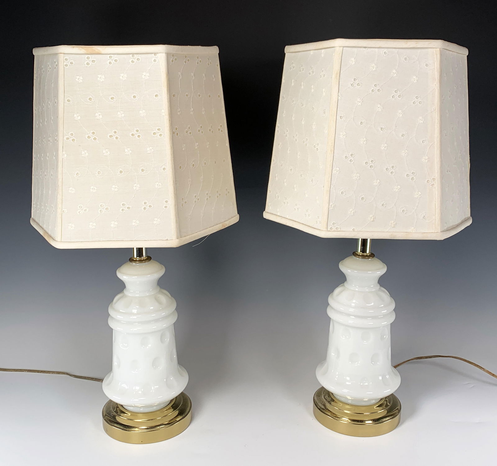 PAIR MILK GLASS TABLE LAMPS (1 of 4)