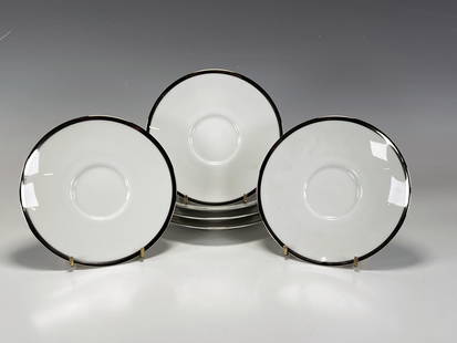 6 NORITAKE IRELAND BRIGETTE SAUCERS WITH SILVER TRIM: 6 NORITAKE IRELAND BRIGETTE SAUCERS WITH SILVER TR