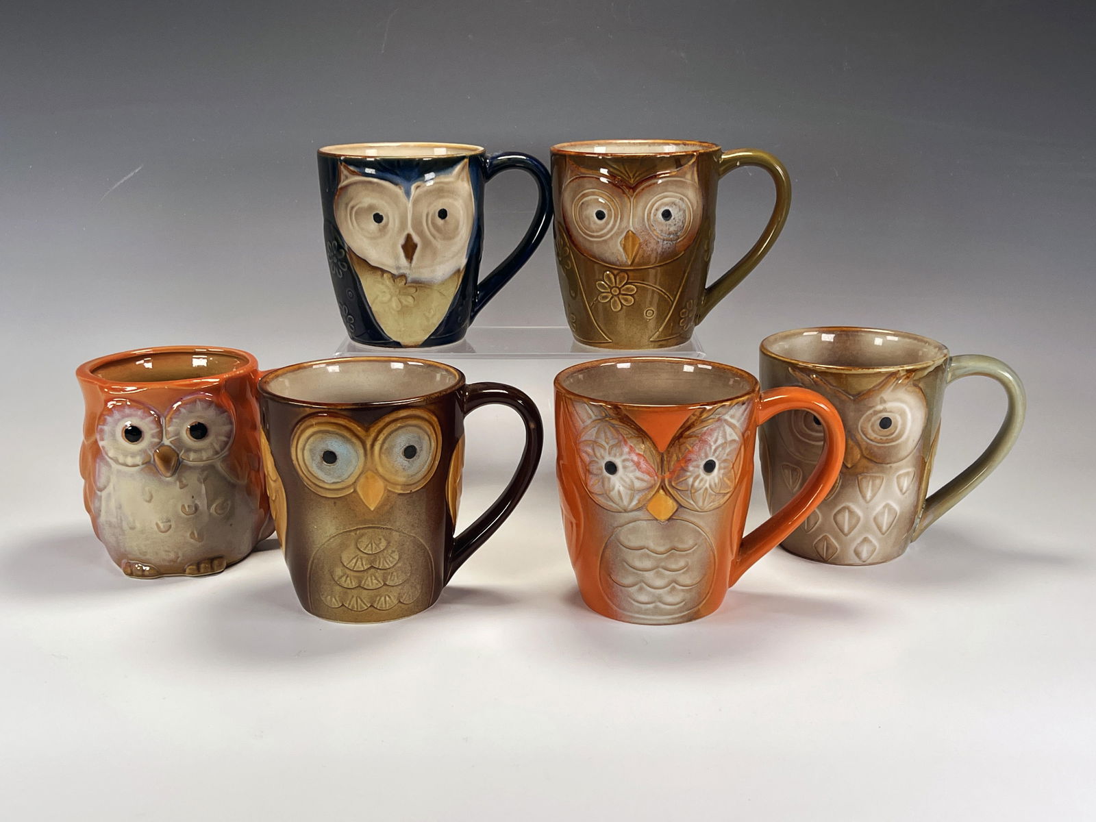 6 ADORABLE ELITE COUTURE OWL MUGS 1 UNMARKED: 6 ADORABLE ELITE COUTURE OWL MUGS 1 UNMARKED <