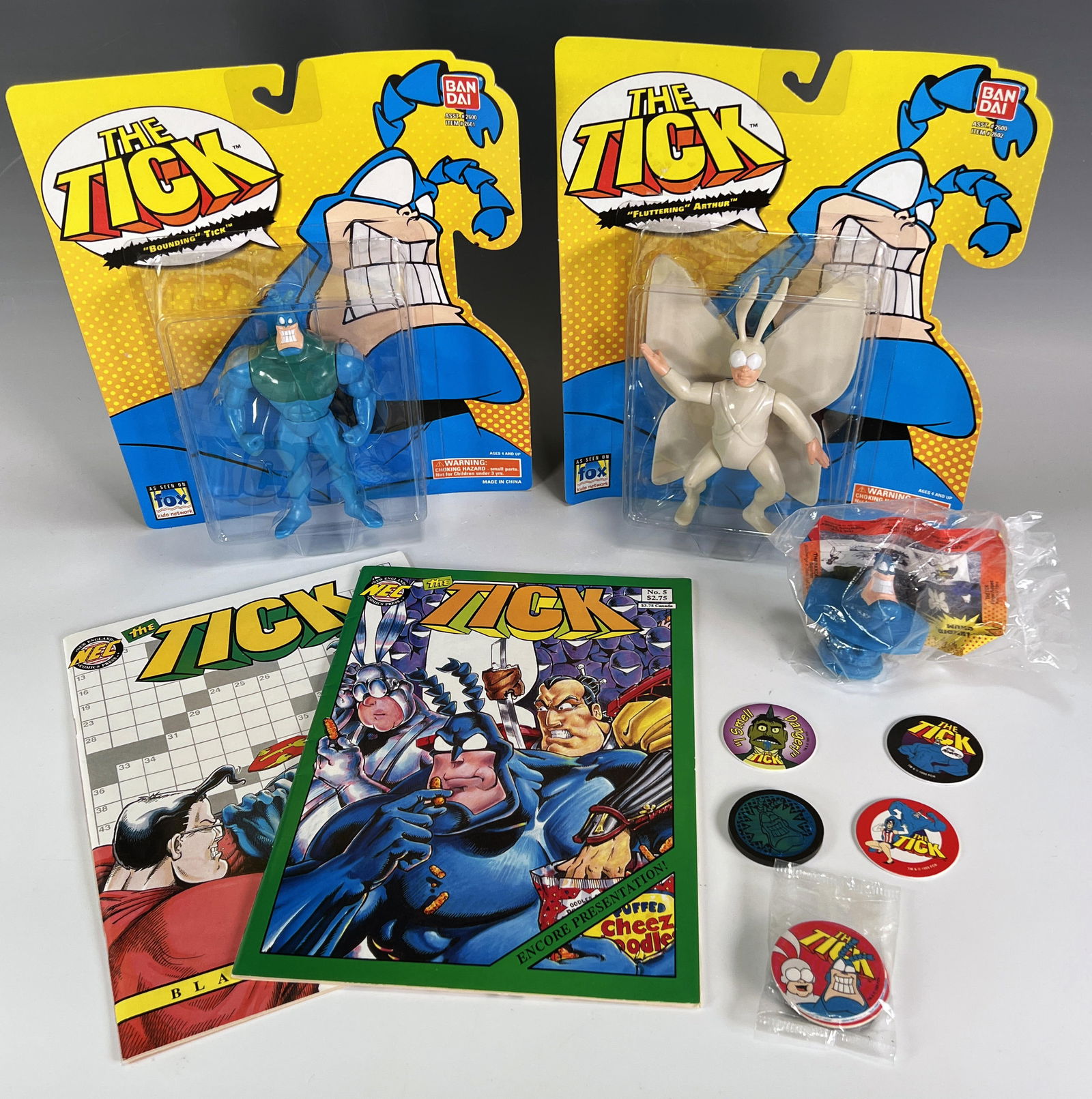 THE TICK ACTION FIGURES IN PACKAGE, COMICS, POGS: THE TICK ACTION FIGURES IN PACKAGE, COMICS, POGS</