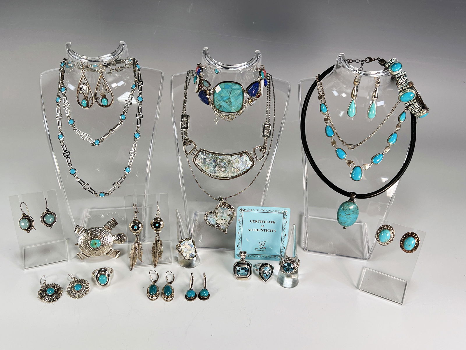 MODERN STERLING, TURQUOISE, AND ROMAN GLASS JEWELRY (1 of 14)