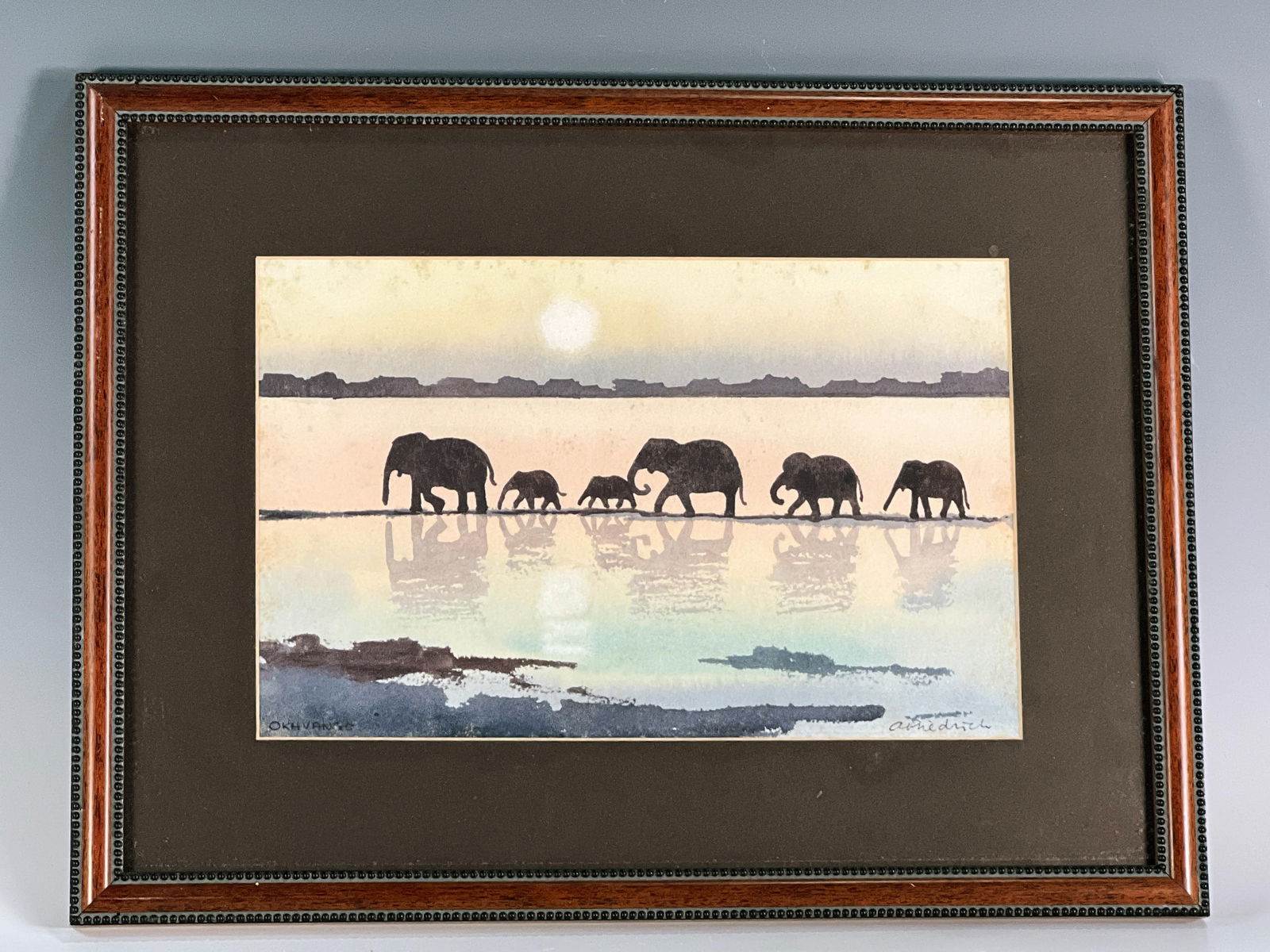 SIGNED WATERCOLOR OF ELEPHANT PROCESSION (1 of 4)