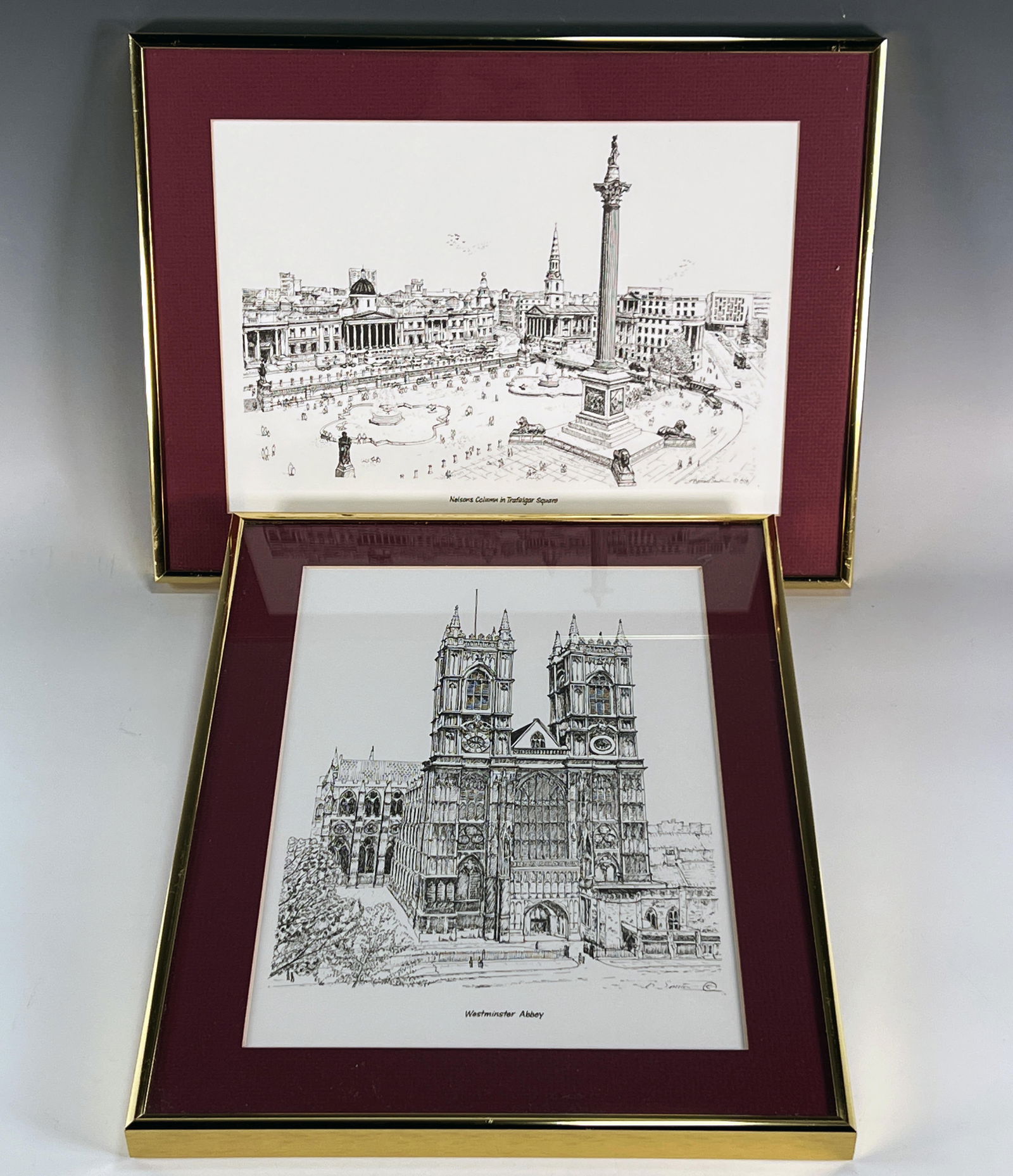 NELSONS COLUMN IN TRAFALGAR SQUARE & WESTMINSTER ABBEY PRINTS BERNARD SMITH (1 of 5)