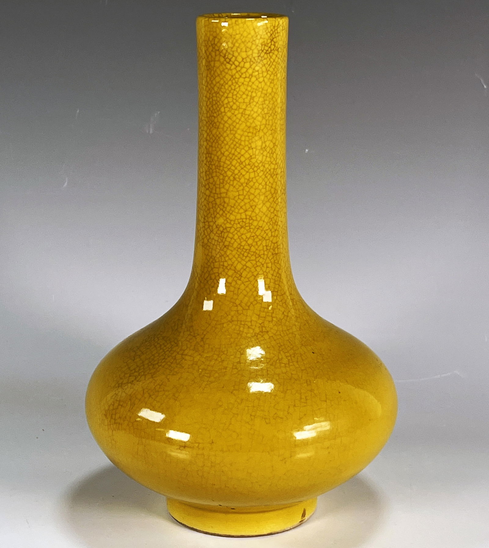 BRIGHT YELLOW CRACKLE BOTTLE VASE (1 of 3)