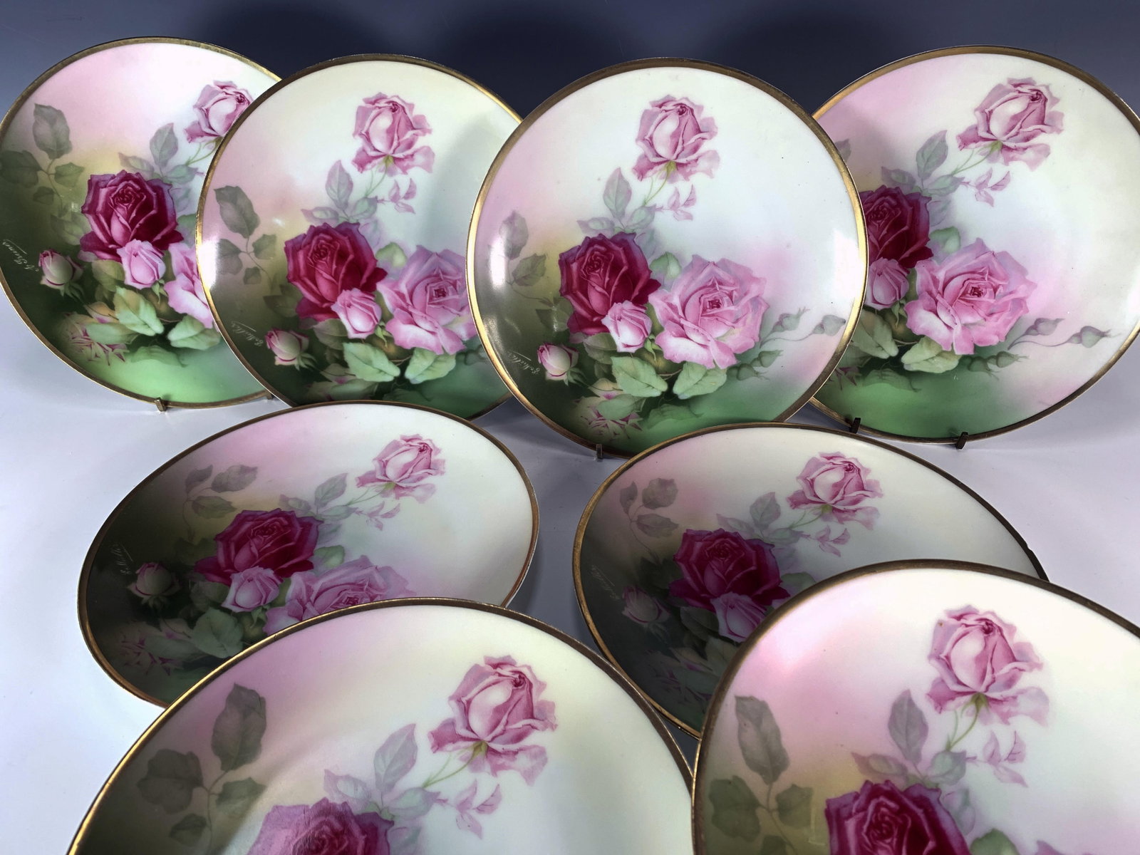 8 HAND PAINTED SEVRES BAVARIA MENTONE PLATES: 8 HAND PAINTED SEVRES BAVARIA MENTONE PLATES</