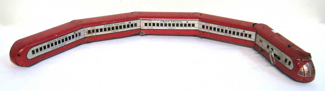 Clockworks Wind Train Set Bymarx, The "Zephyr ": A red Union Pacific five car train with each car about 9". Shipping: We are able to pack and ship this item to an address in the United States for $30.00 via USPS Priority Mail. Tracking information w