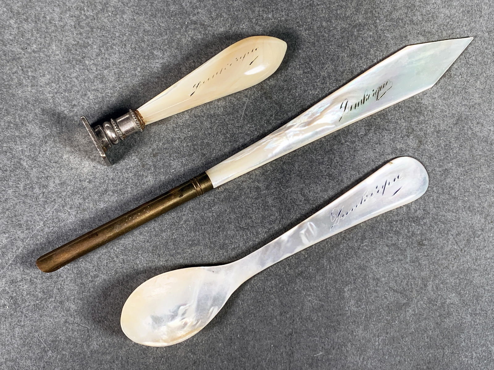 MOTHER OF PEARL STATIONERY AND CAVIAR SPOON (1 of 4)