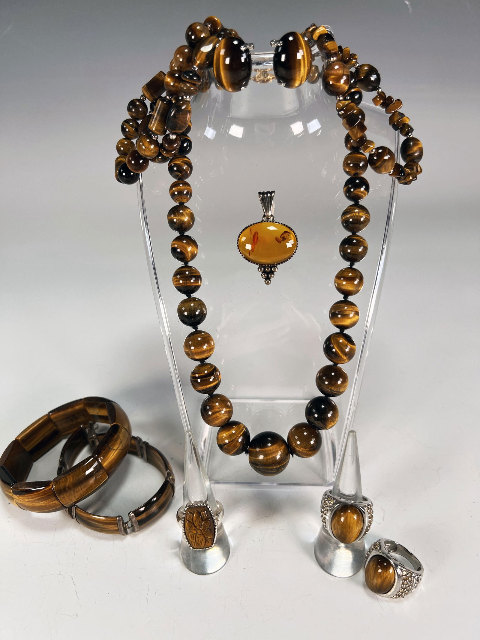 MODERN STERLING, TIGER EYE & AMBER JEWELRY (1 of 10)