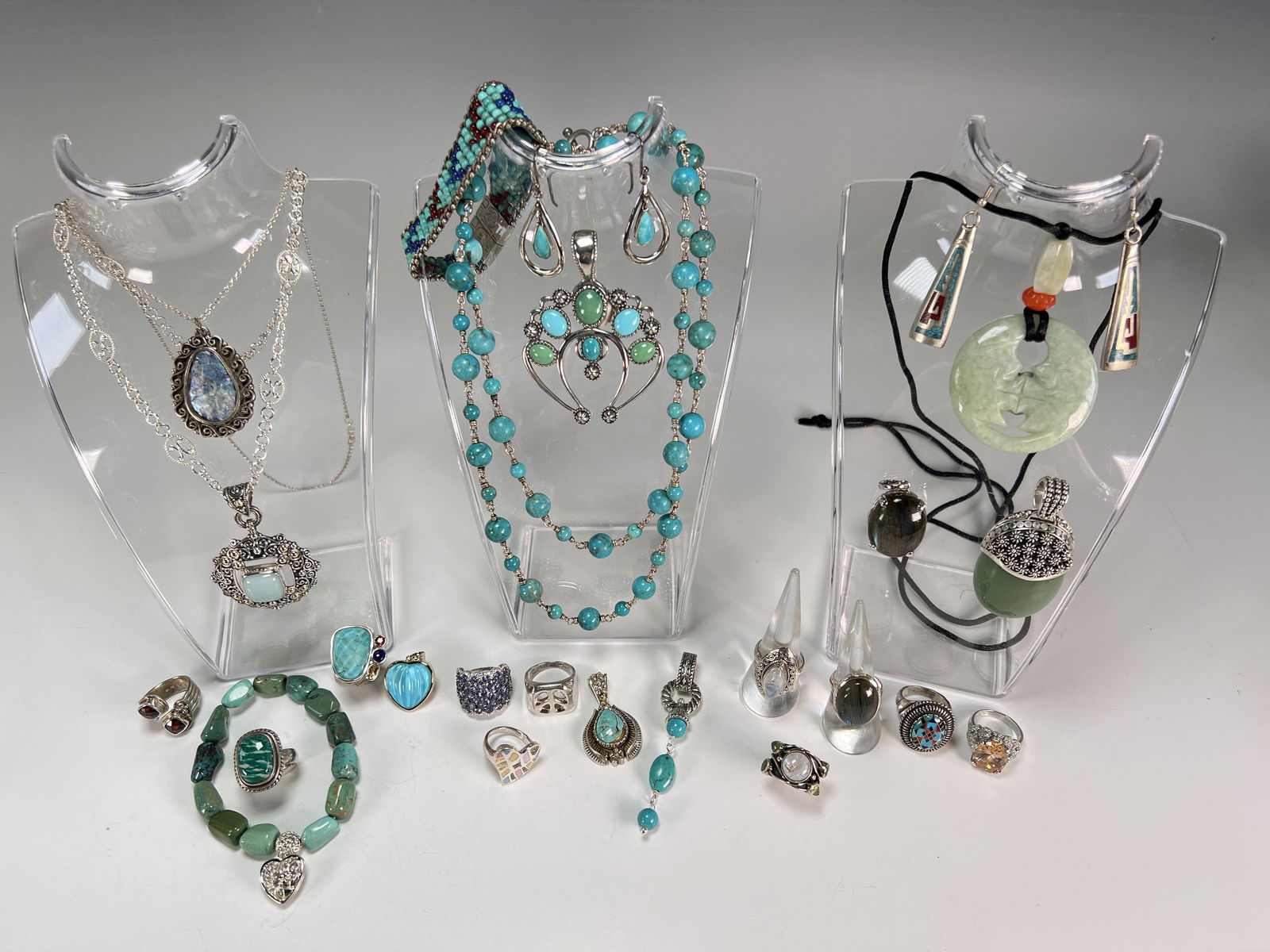 STERLING, ANCIENT GLASS & SEMI PRECIOUS STONE JEWELRY TURQUOISE LABRADORITE (1 of 19)