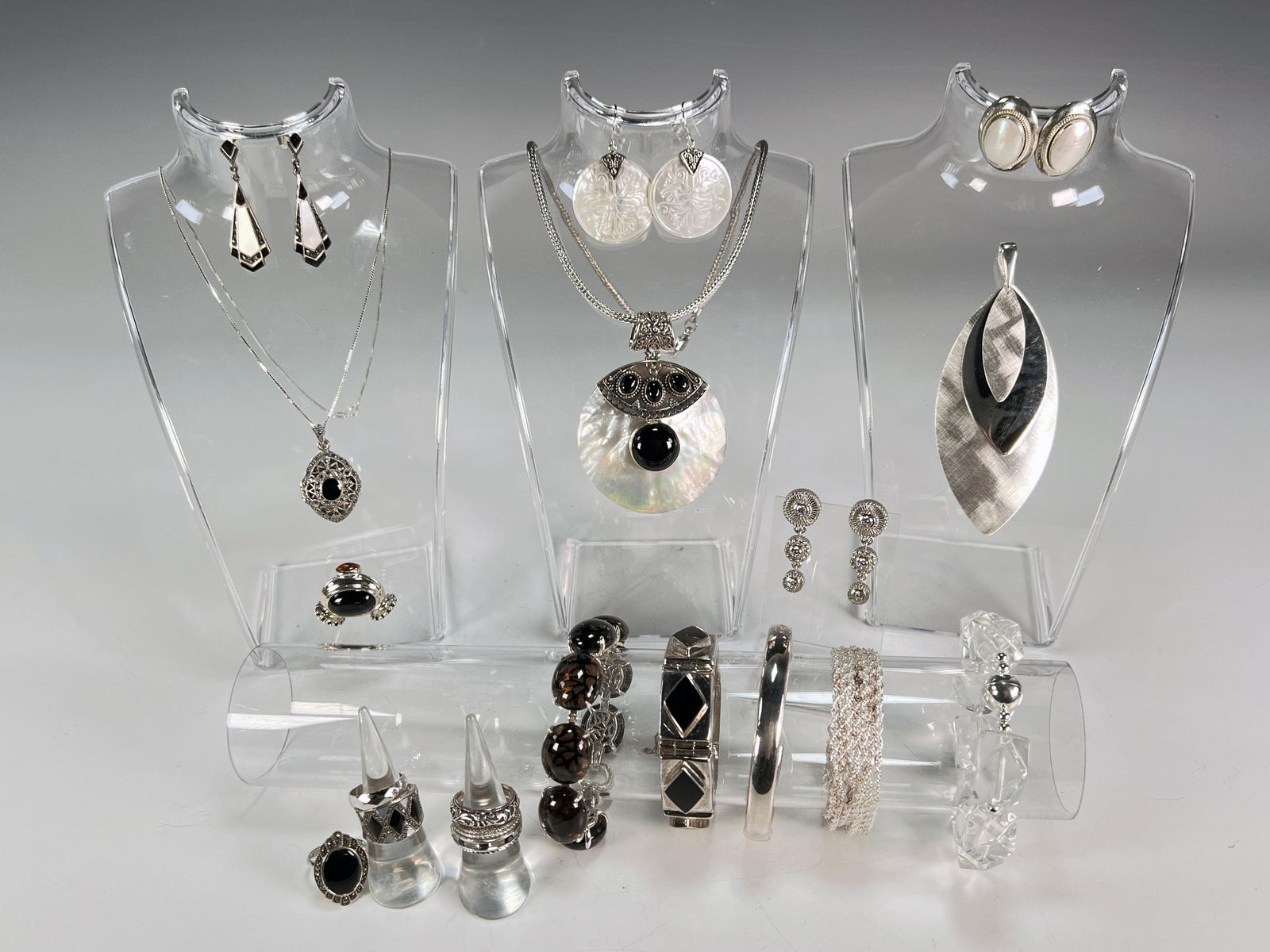 MODERN STERLING, ONYX, CRYSTAL, MARCASITE & MOTHER OF PEARL JEWELRY (1 of 13)