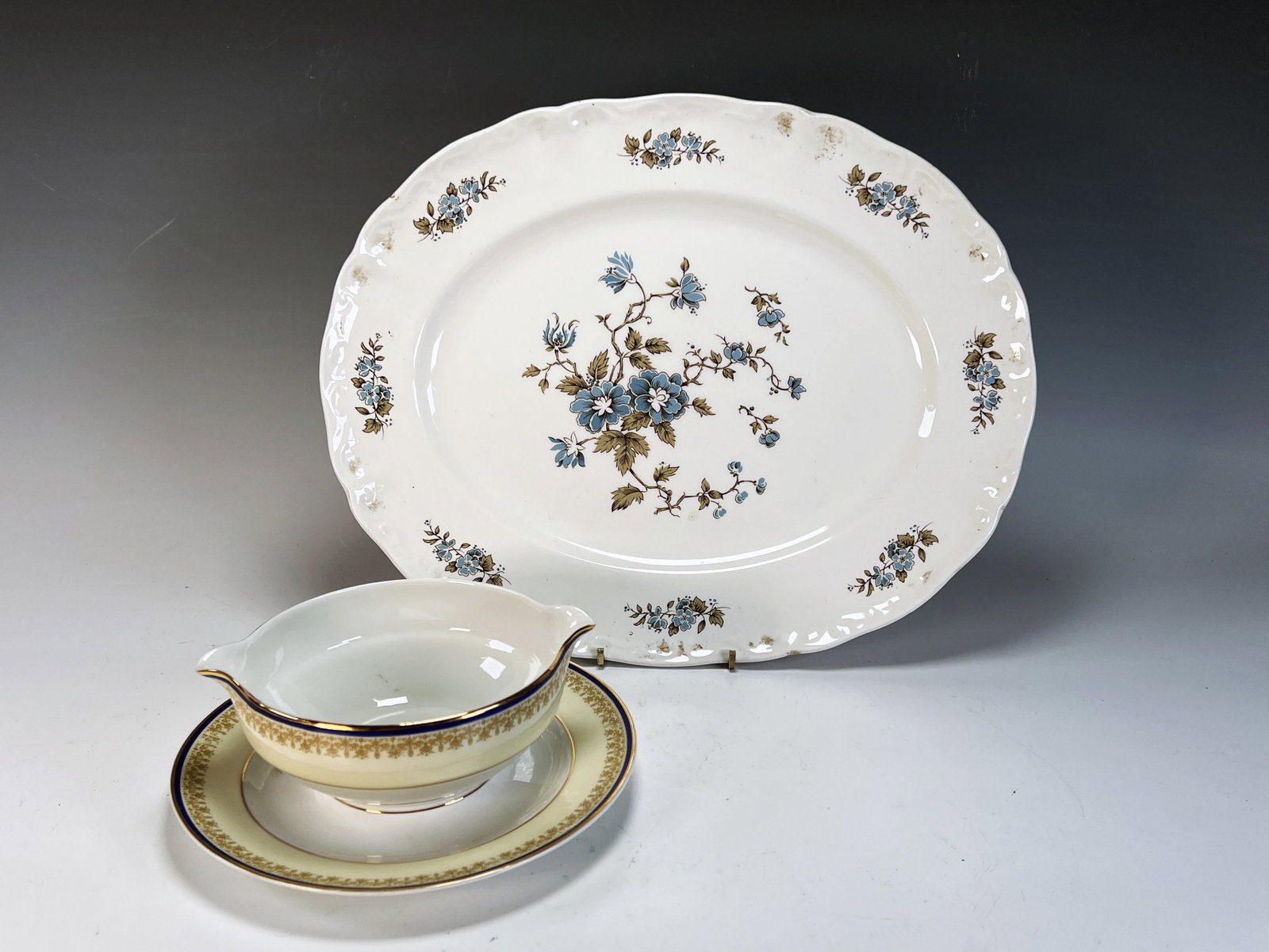 BLOSSOMTIME IRONSIDE PLATTER & AHRENFELDT LIMOGES GRAVY BOAT: BLOSSOMTIME IRONSIDE PLATTER & AHRENFELDT LIMOGES