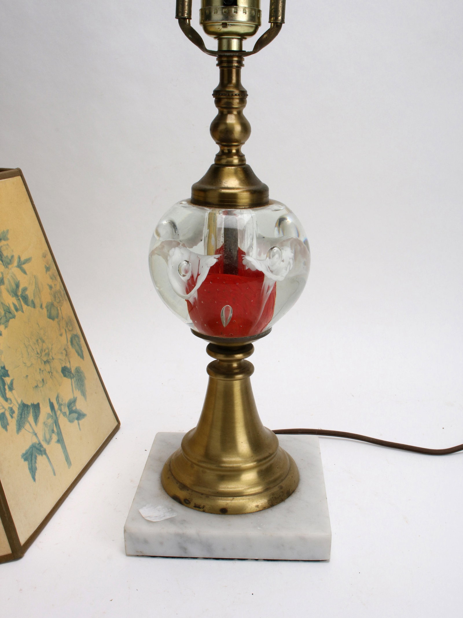 LAMP WITH MCM PAPERWEIGHT ART GLASS BASE: LAMP WITH MCM PAPERWEIGHT ART GLASS BASE