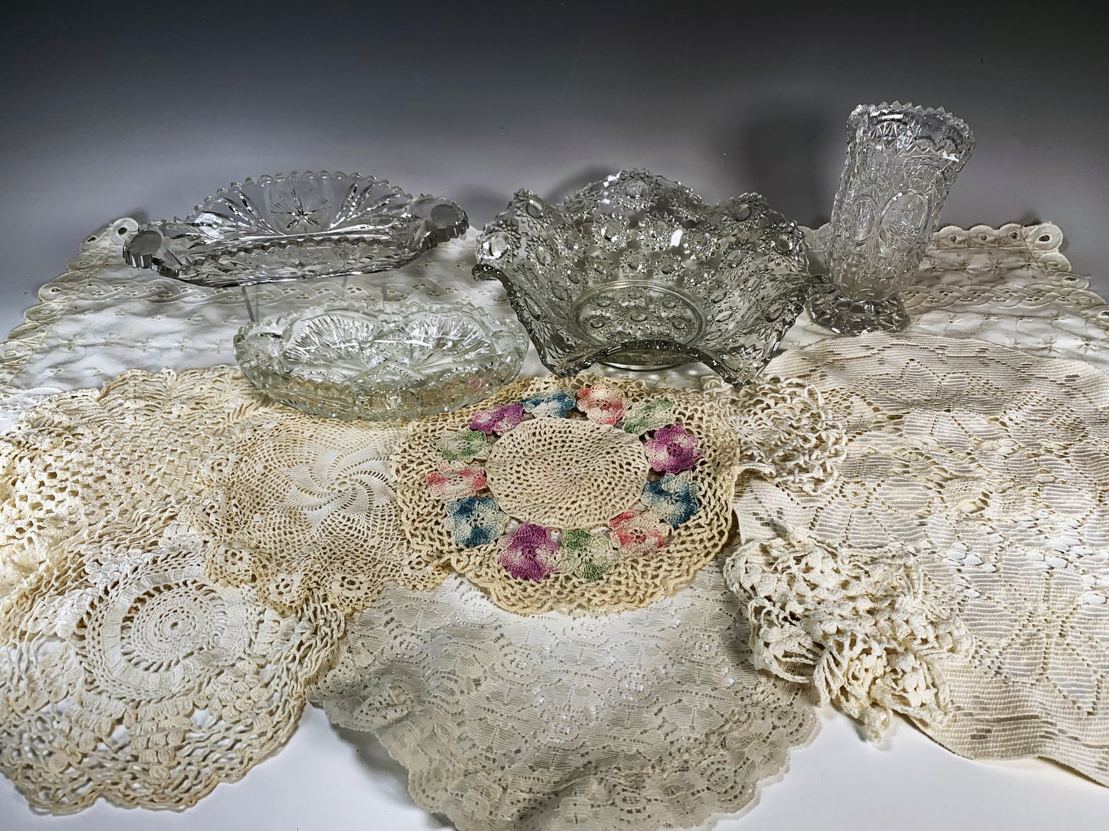 LOT OF GLASSWARE AND LINENS:  Lot of Glassware and Linens for Sale