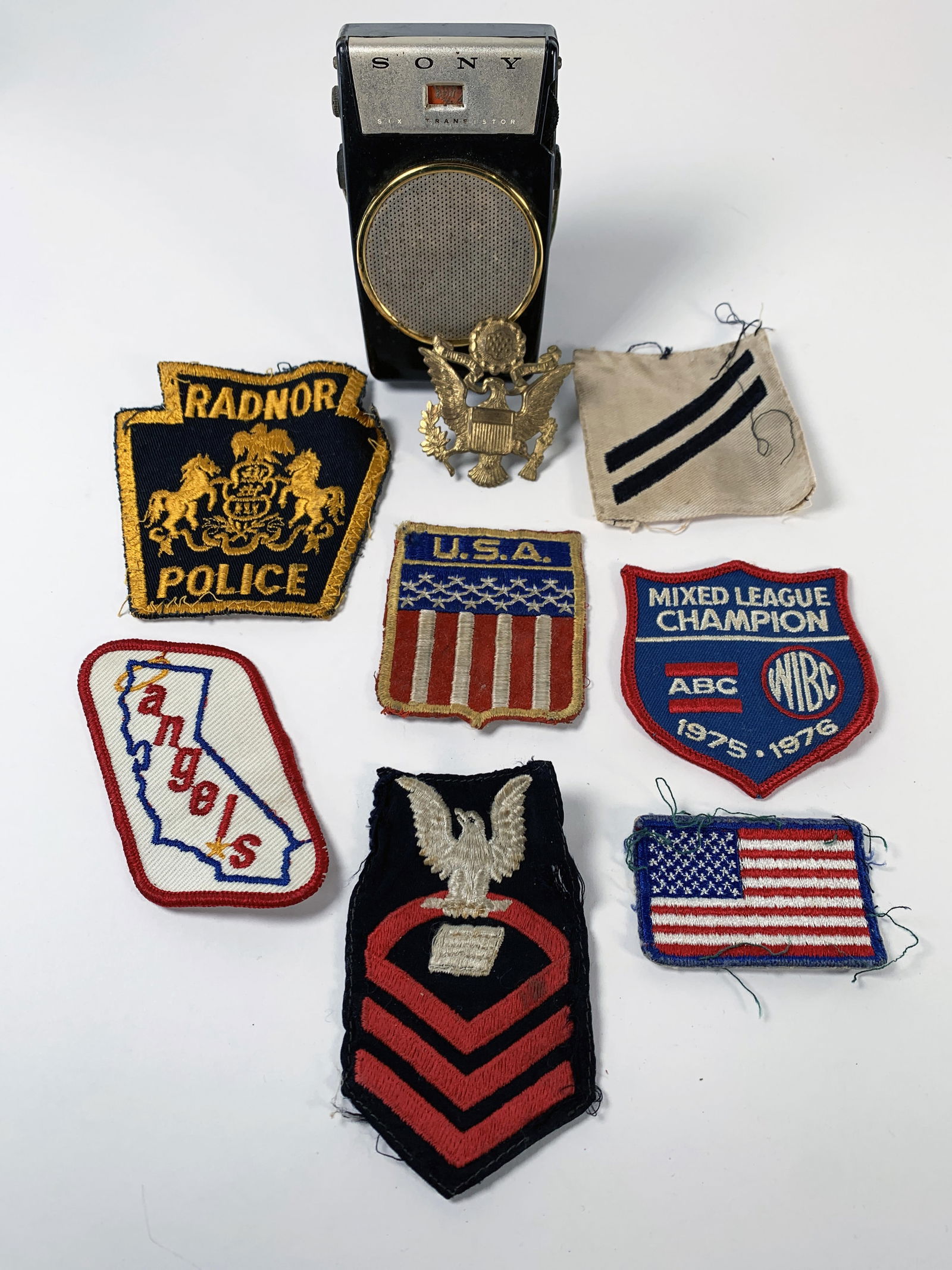 POLICE MILITARY BADGE AND RADIO COLLECTIBLES (1 of 6)