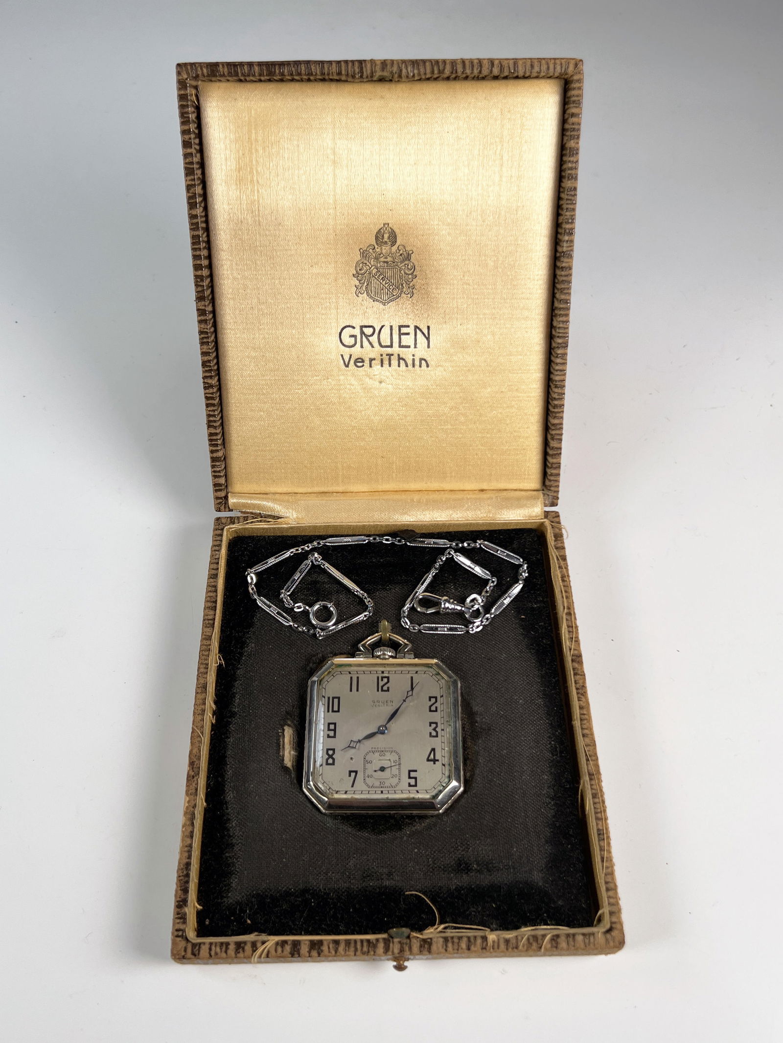 GRUEN VERITHIN ART DECO POCKET WATCH IN ORIGINAL BOX