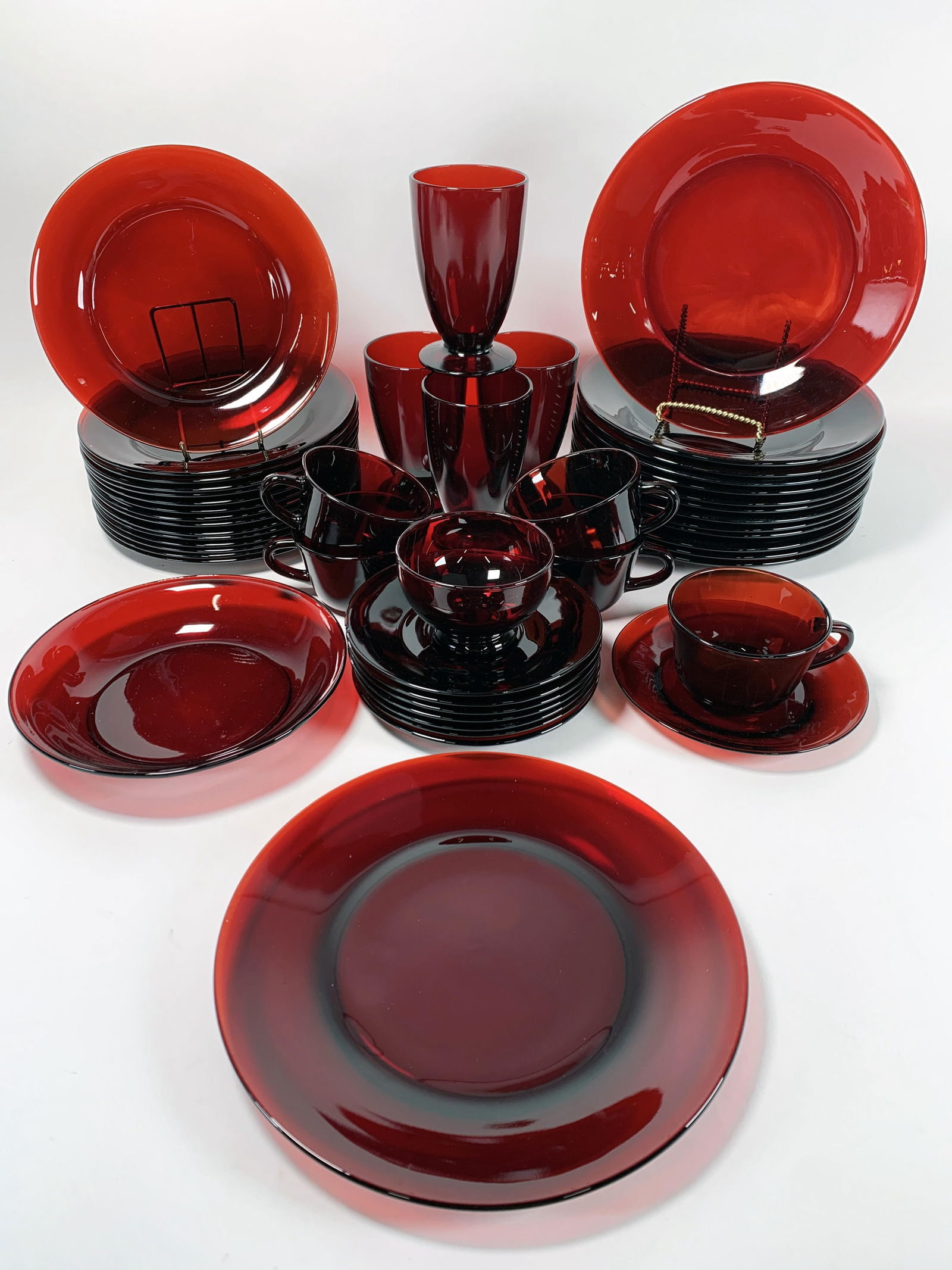 Cranberry Glass Dish Set Auction