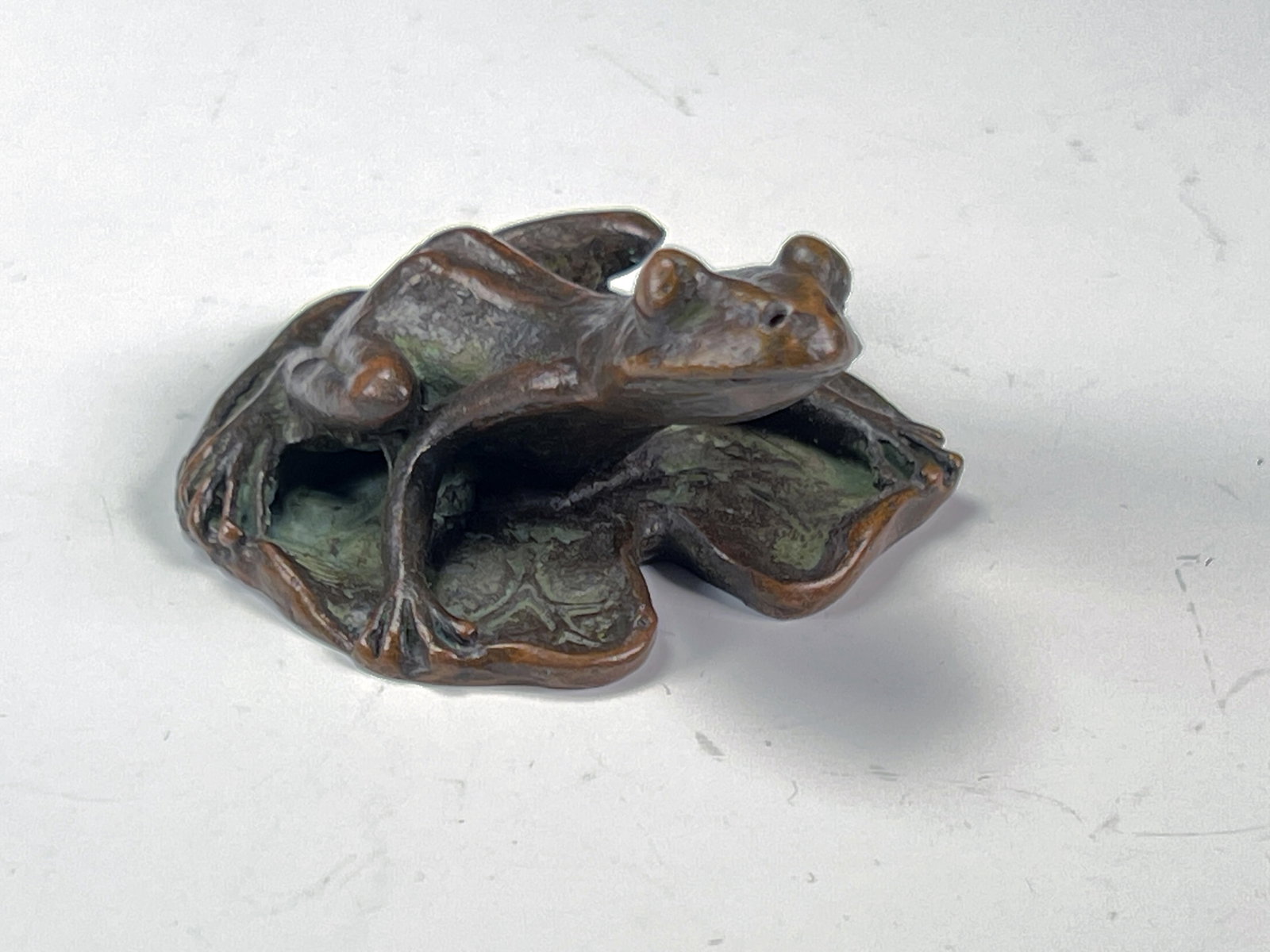ENCHANTING BRONZE CLOISONNÉ FROG ON LILY PAD - ORIENTAL ELEGANCE