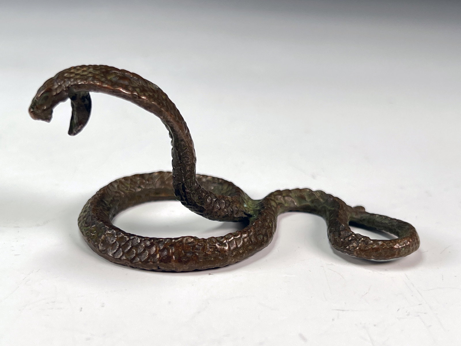 INTREPID BRONZE CLOISONNÉ SERPENT SCULPTURE