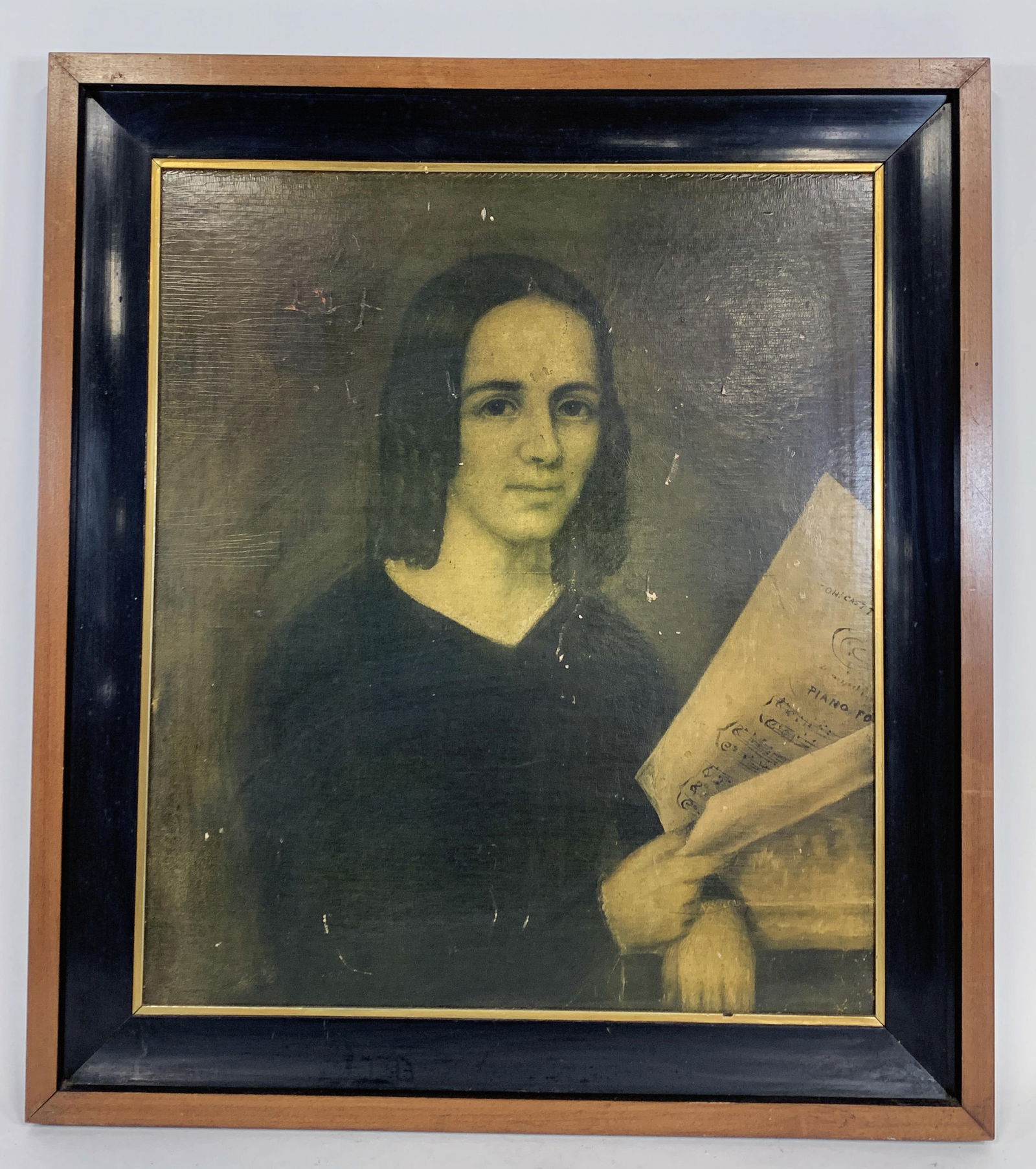 PRINT OF MUSICIAN HOLDING PIANO SCORE