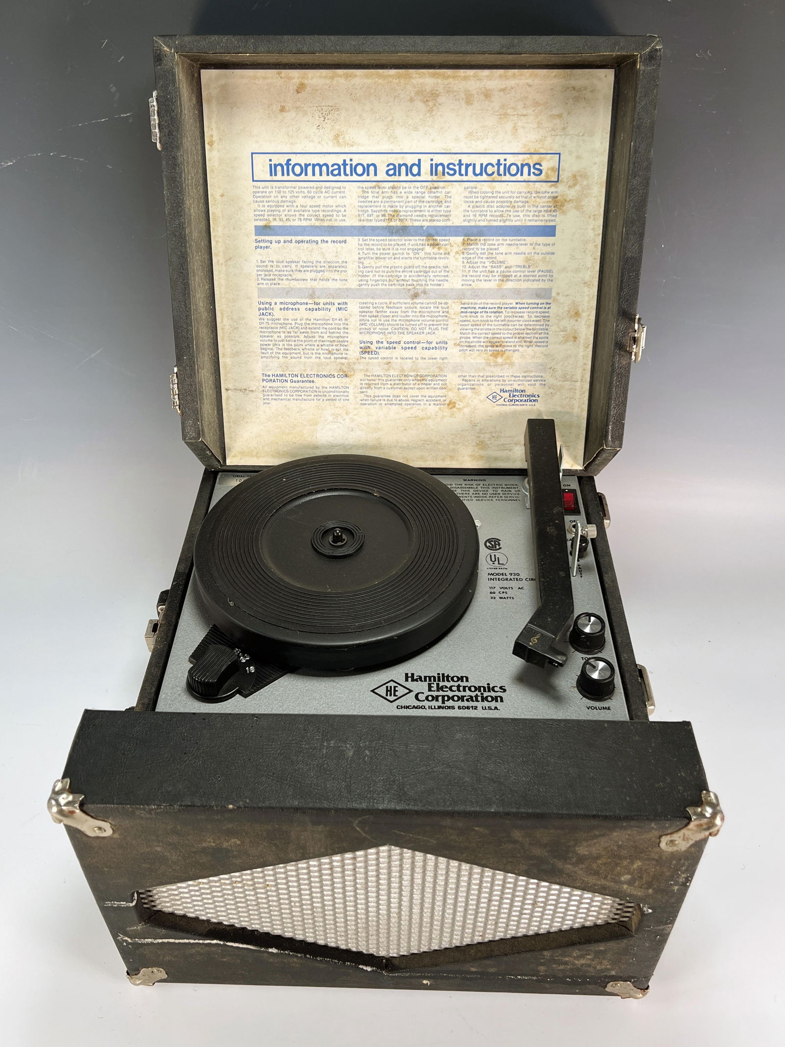 HAMILTON ELECTRONICS CORPORATION PORTABLE RECORD PLAYER