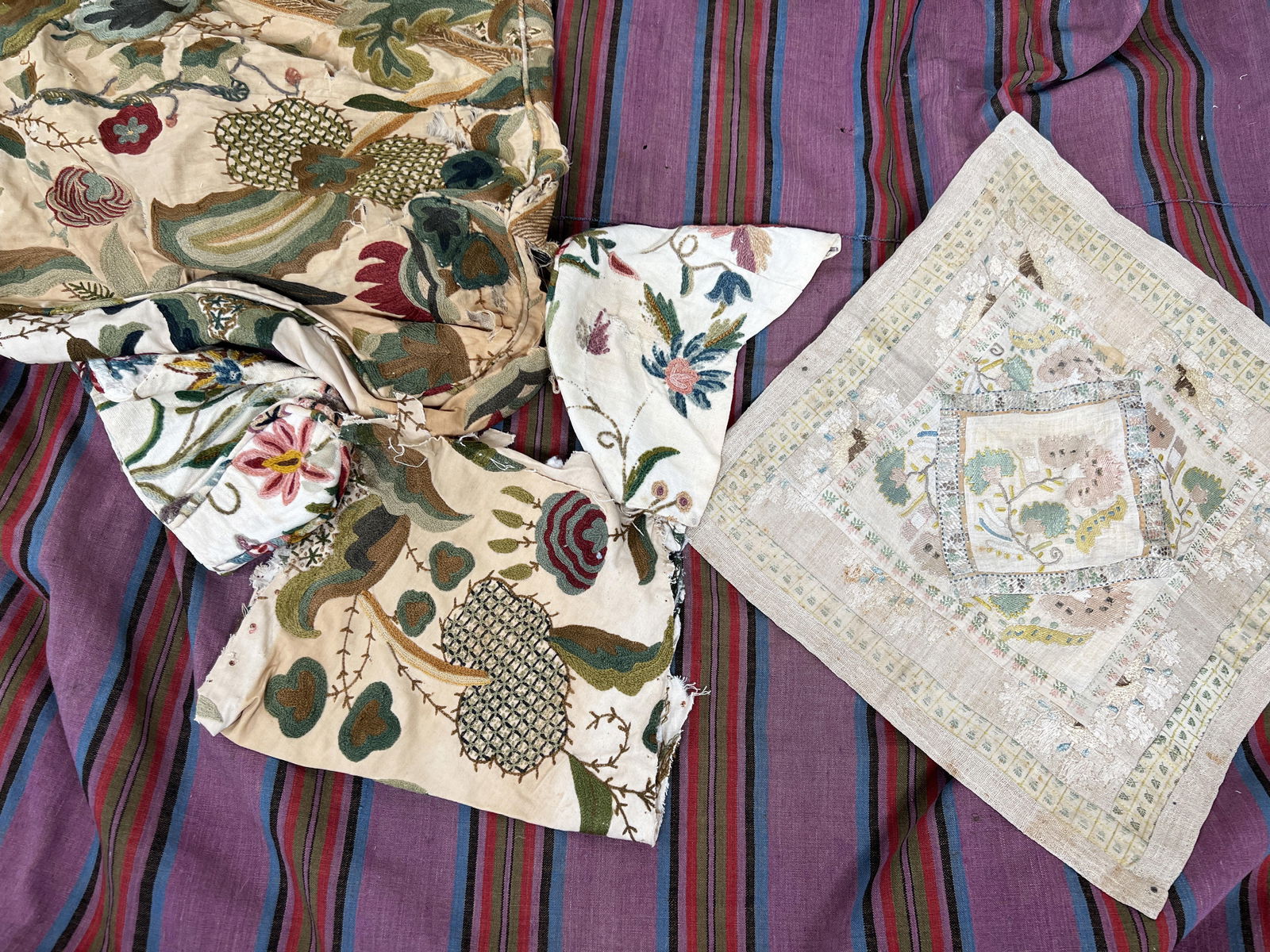 FABRIC LOT WITH CREWEL, PRINTED & EMBROIDERY (1 of 3)