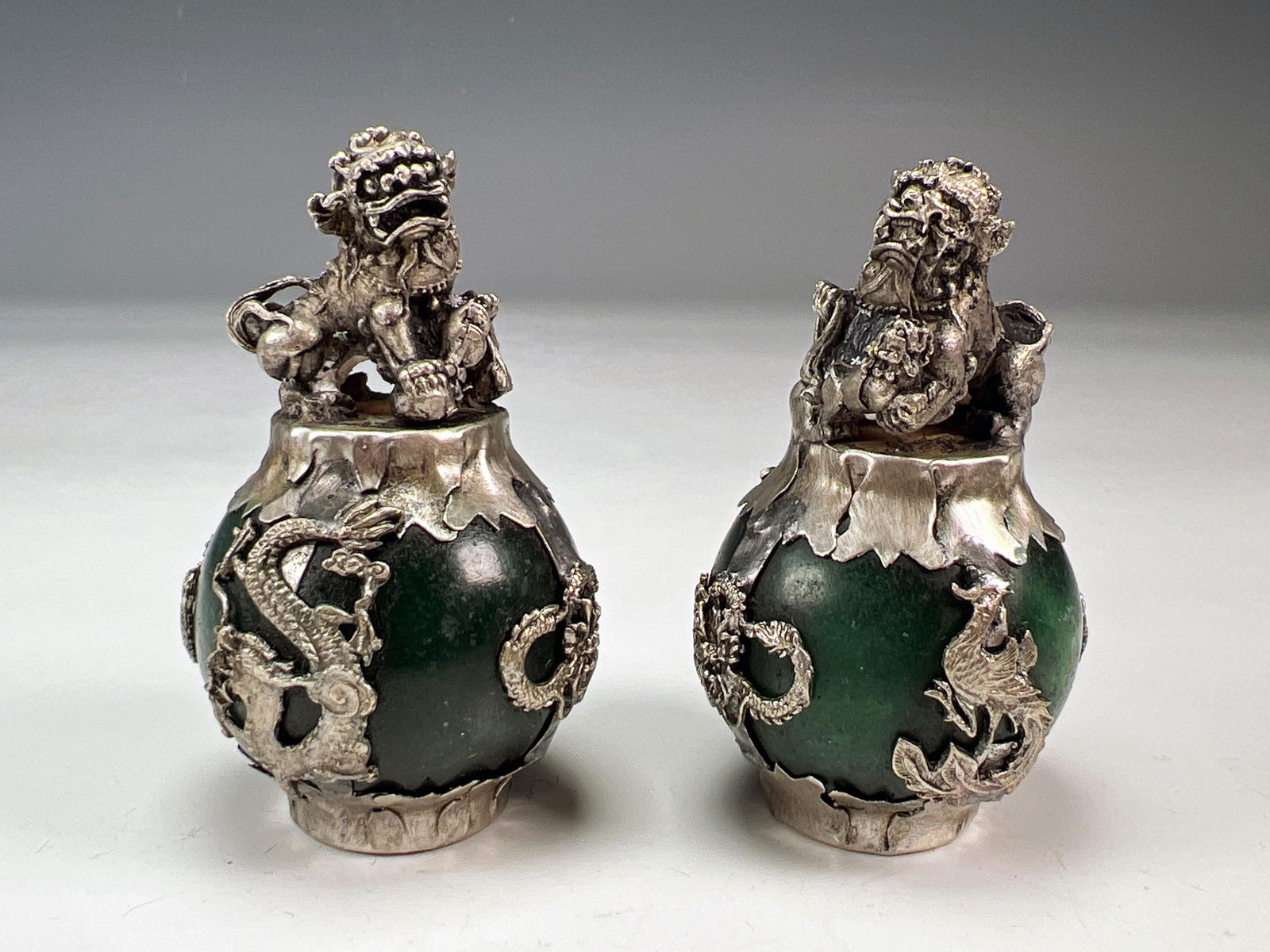 JADE COLOR FOO DOG GUARDIAN VASES (1 of 3)