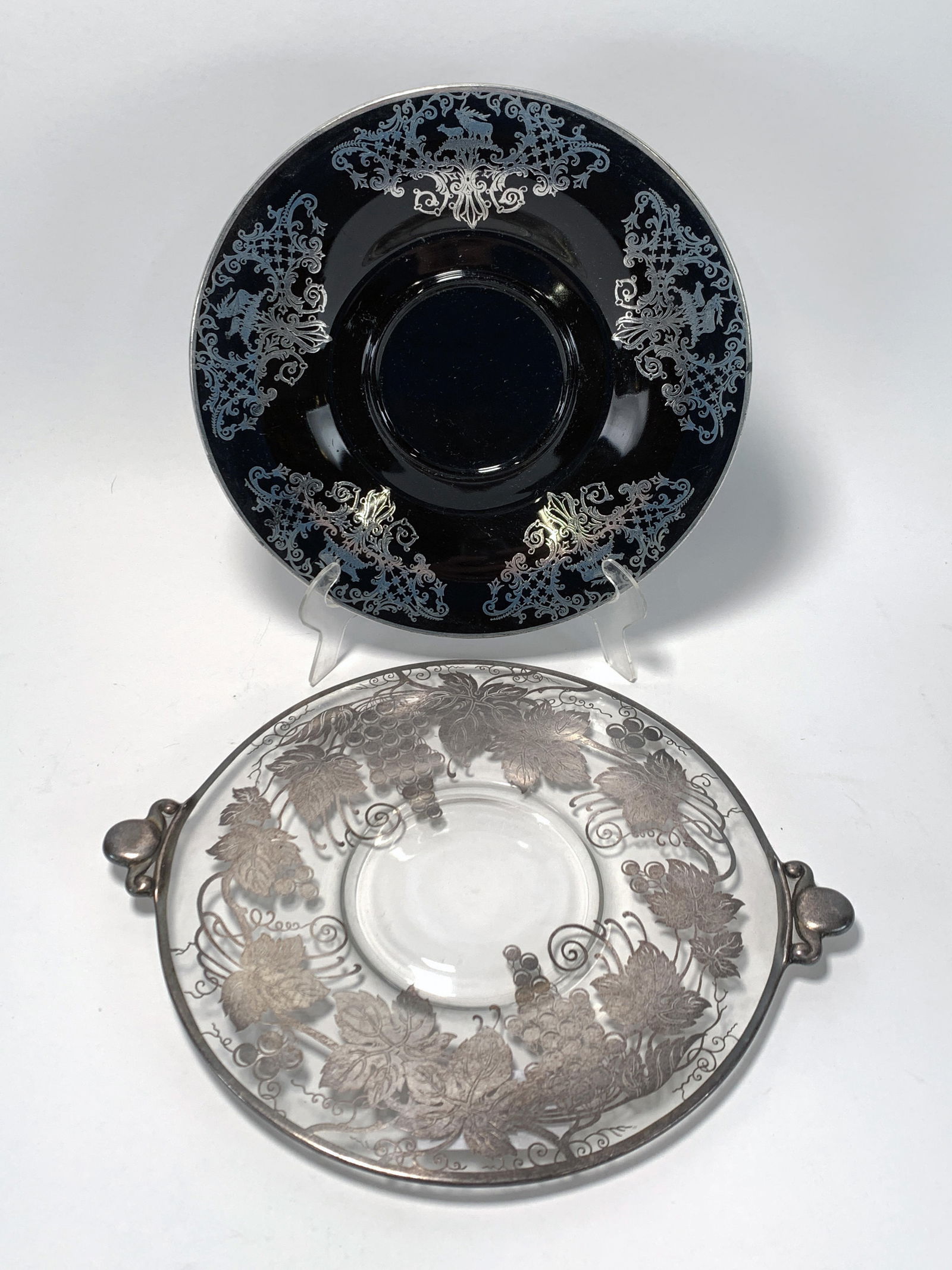TWO SILVER OVERLAY PLATTERS (1 of 3)