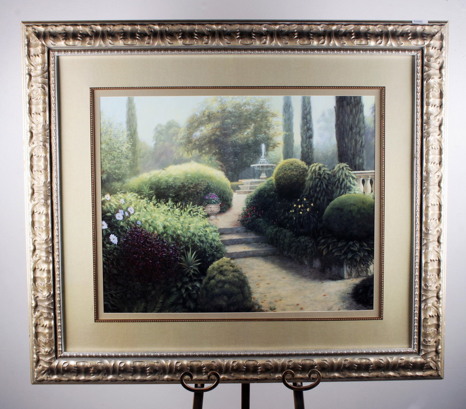 LANDSCAPE PRINT OF FOUNTAIN IN A GARDEN