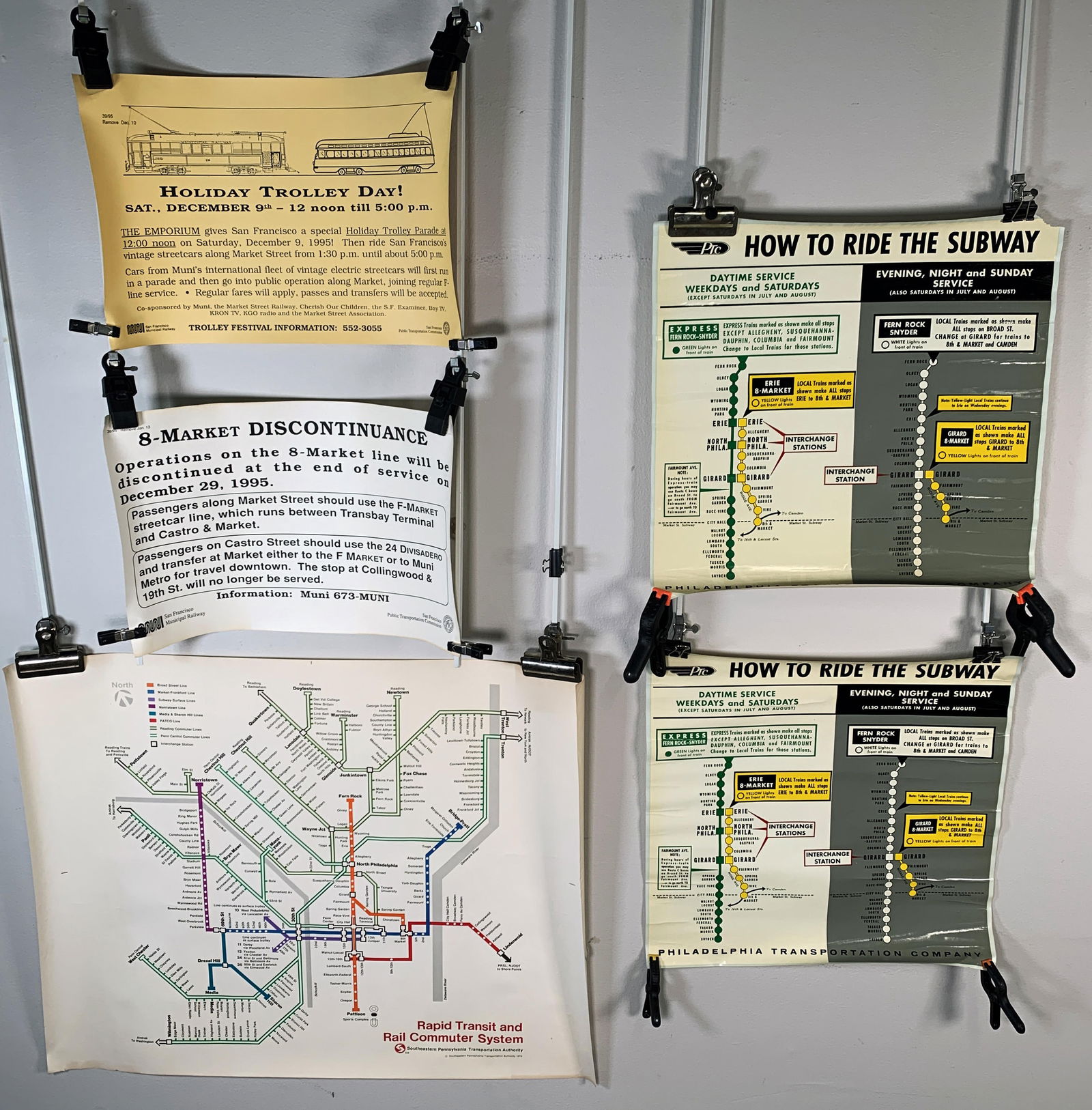 PHILADELPHIA SEPTA COMMUTER MAP, SUBWAY DECALS, SAN FRANCISCO DISRUPTION NOTICES (1 of 6)