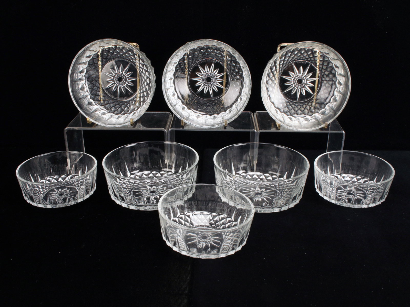 ARCOROC CLEAR STARBURST CUT GLASS BOWLS