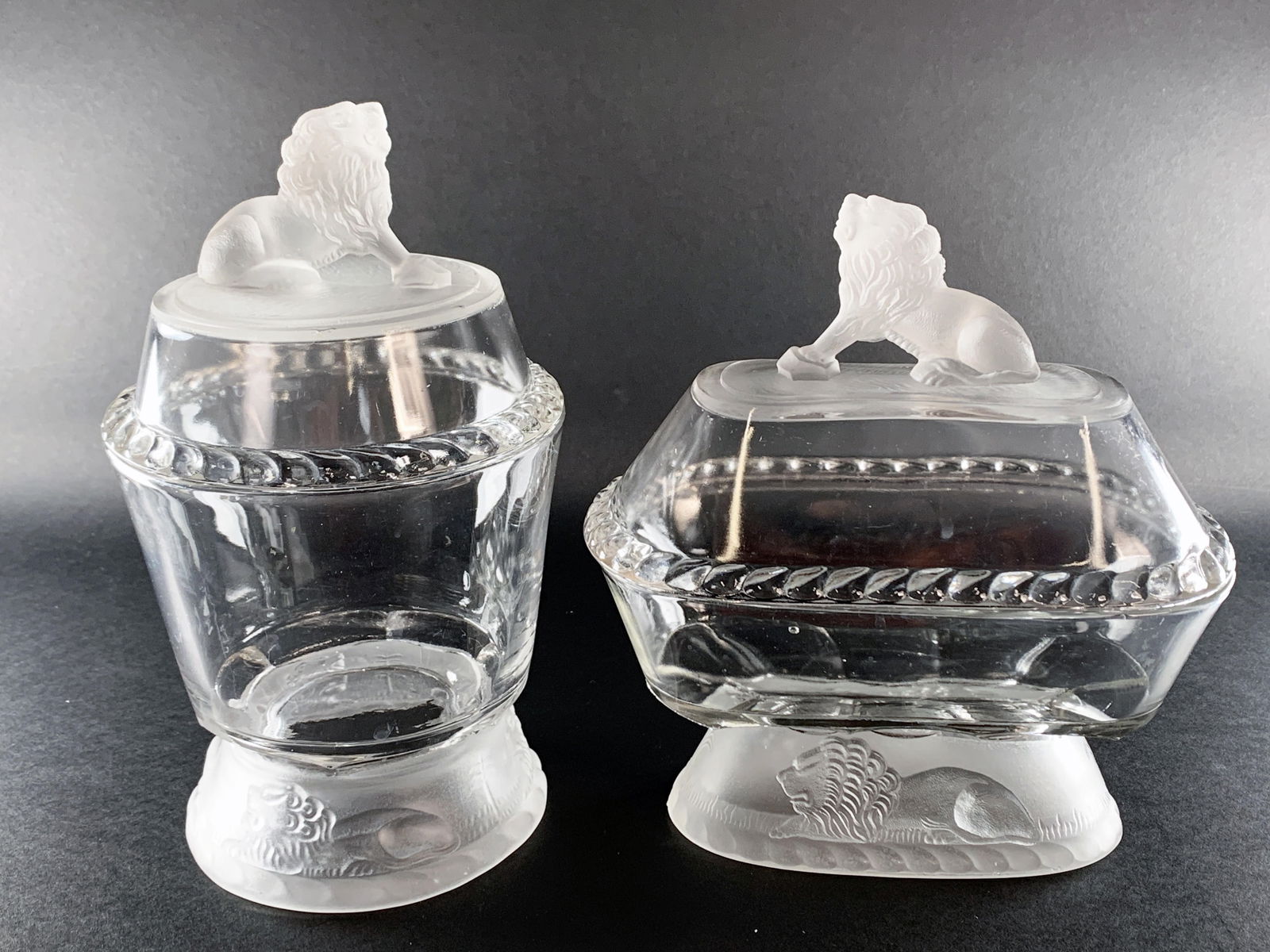 GILLINDER & SONS FROSTED LION GLASS COMPOTES (1 of 4)