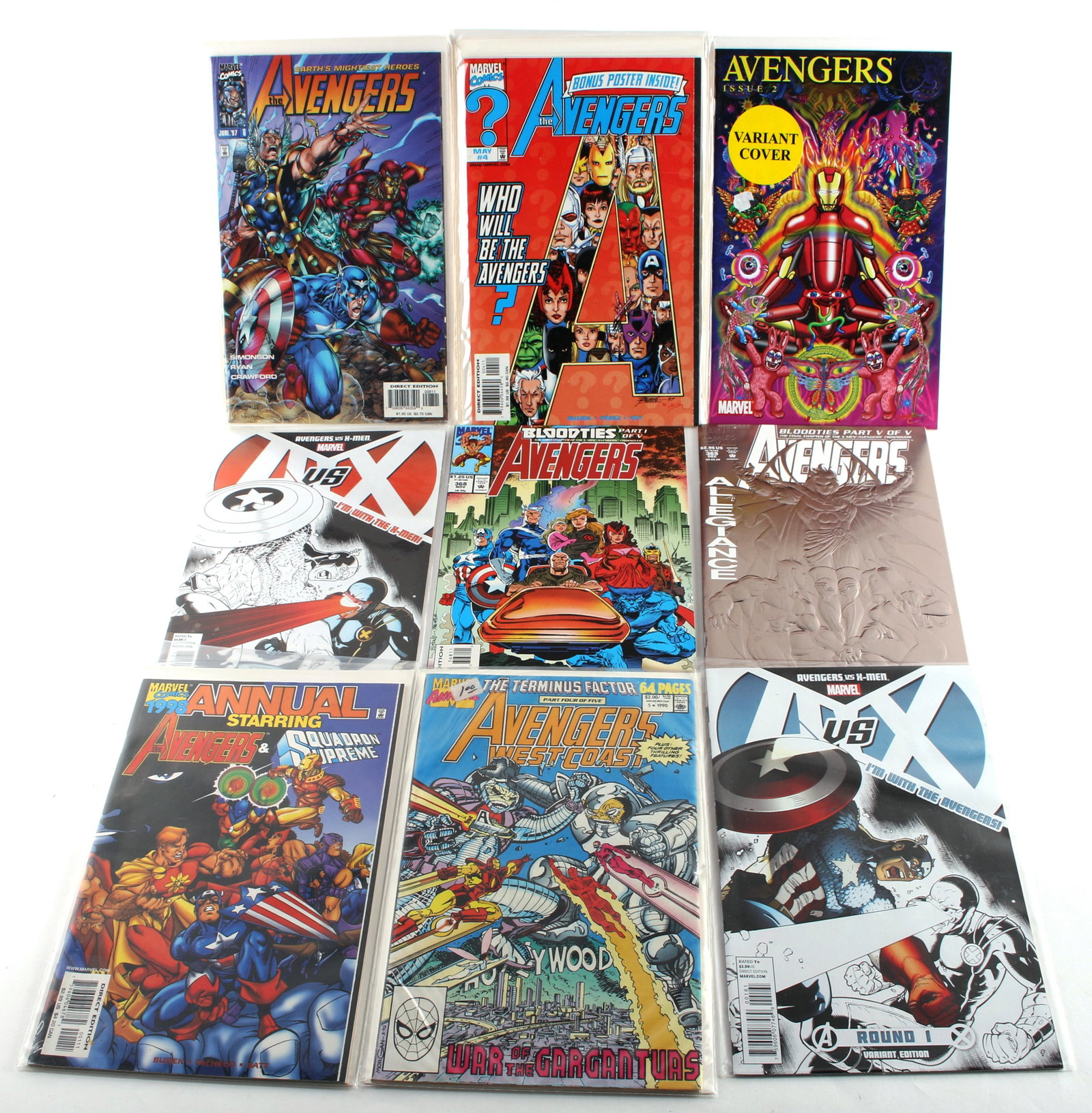9 AVENGERS COMIC BOOKS