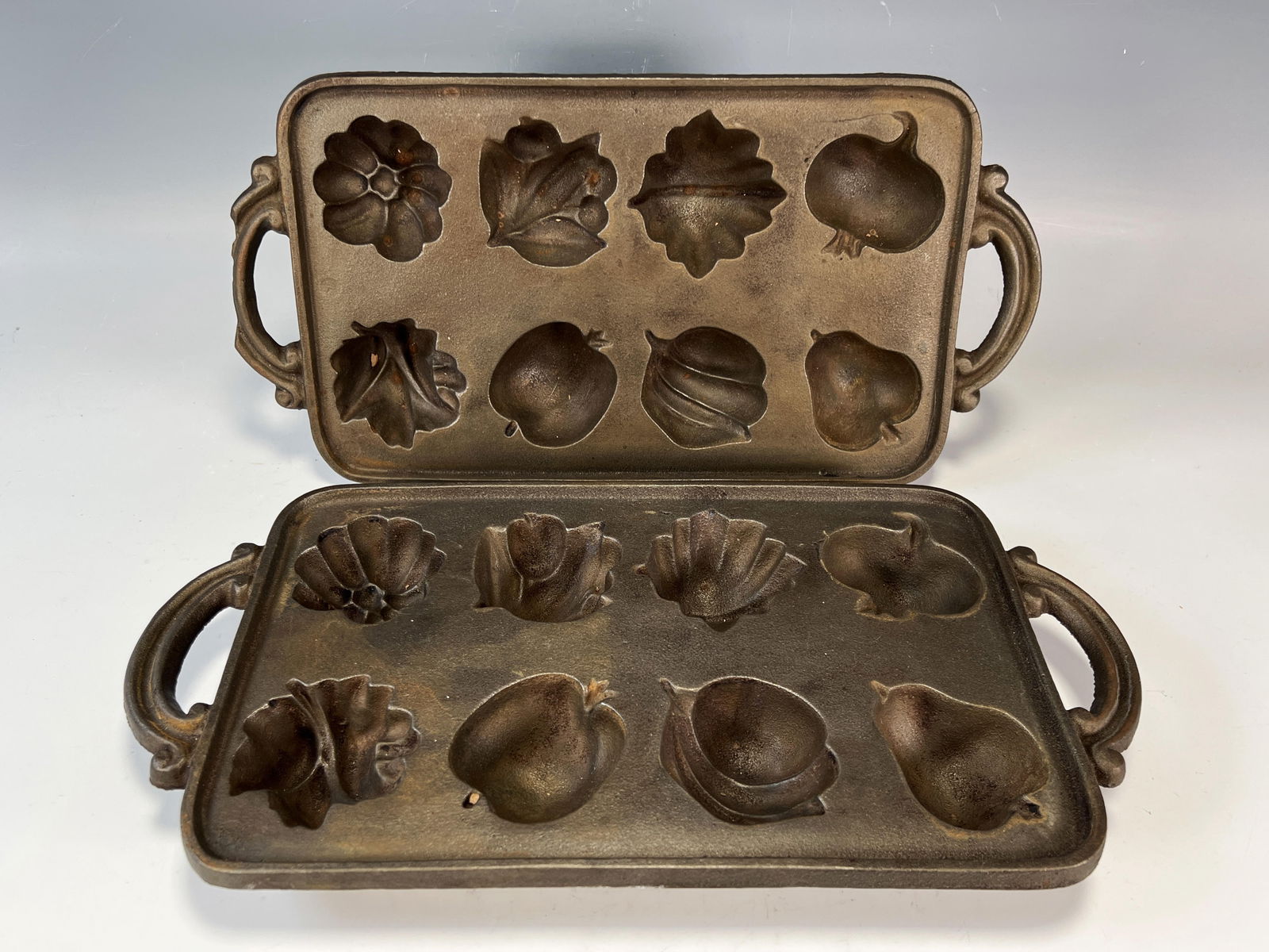 2 JOHN WRIGHT CAST IRON MOLD PANS