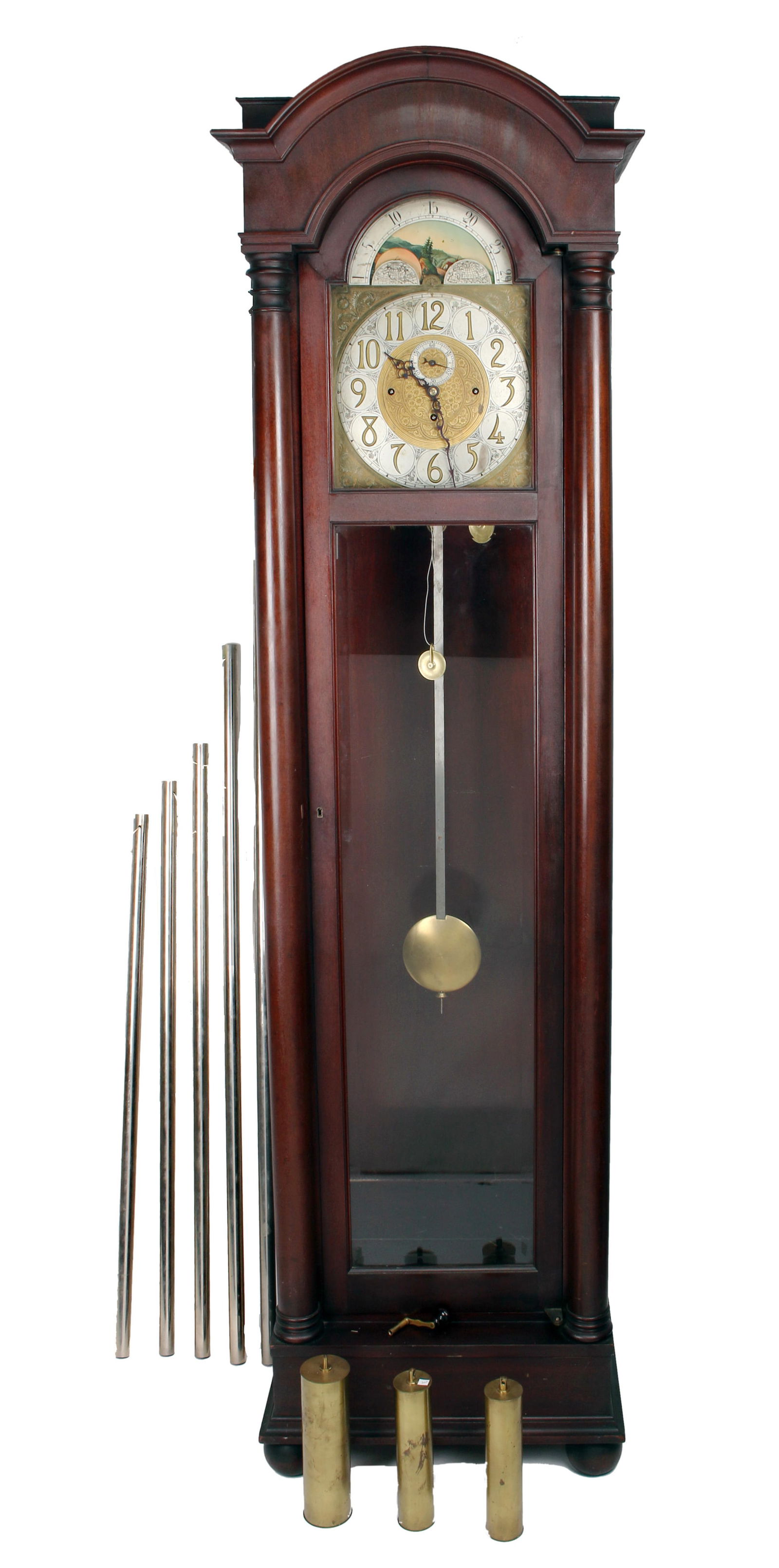 MAHOGANY COLONIAL FIVE TUBE HALL CLOCK (1 of 10)