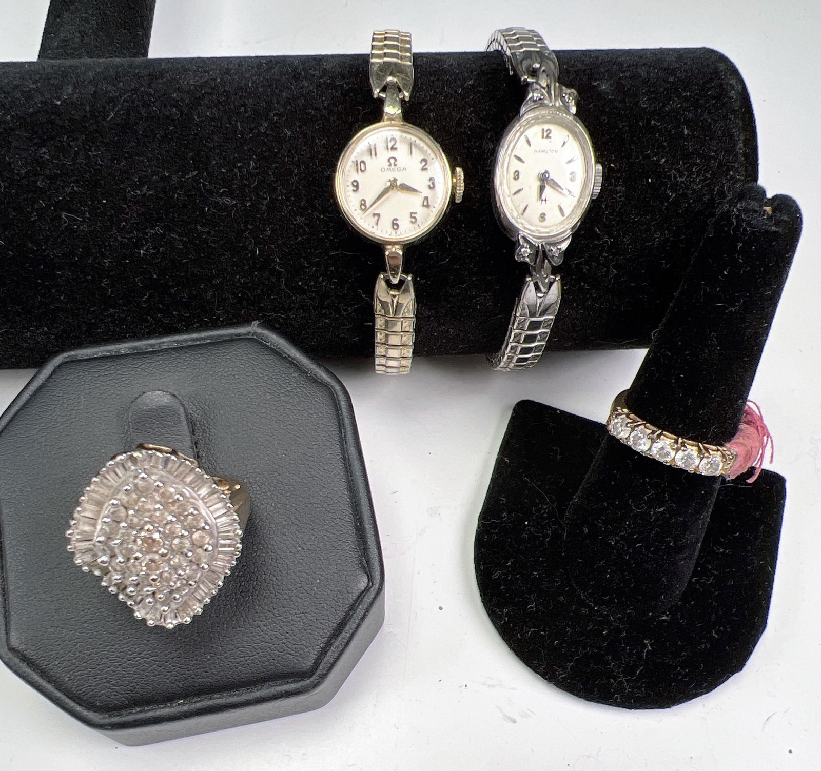 HAMILTON & OMEGA LADIES WATCHES & RING (1 of 4)