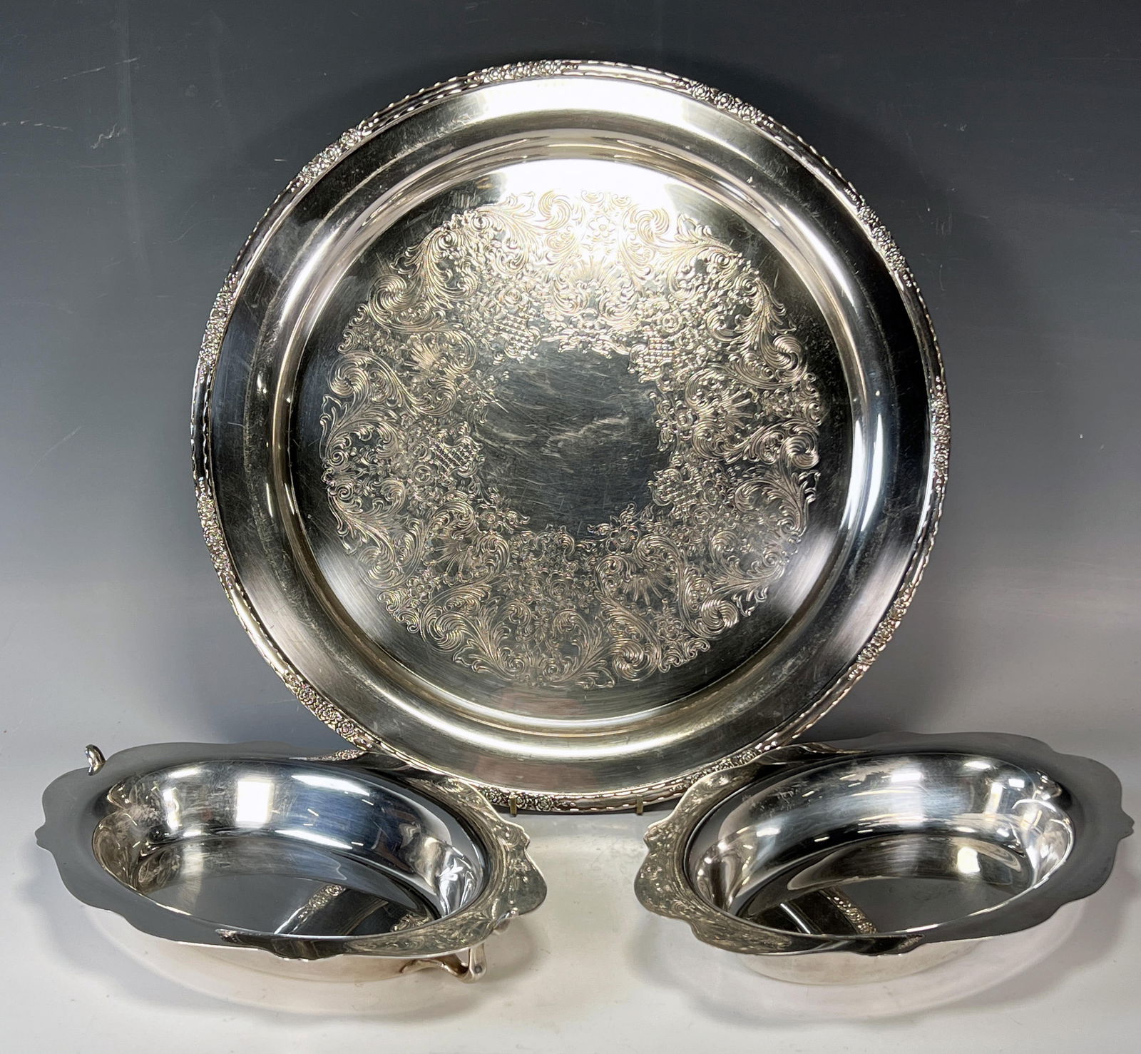 SILVERPLATE TRAY & TWO SERVING DISHES (1 of 5)