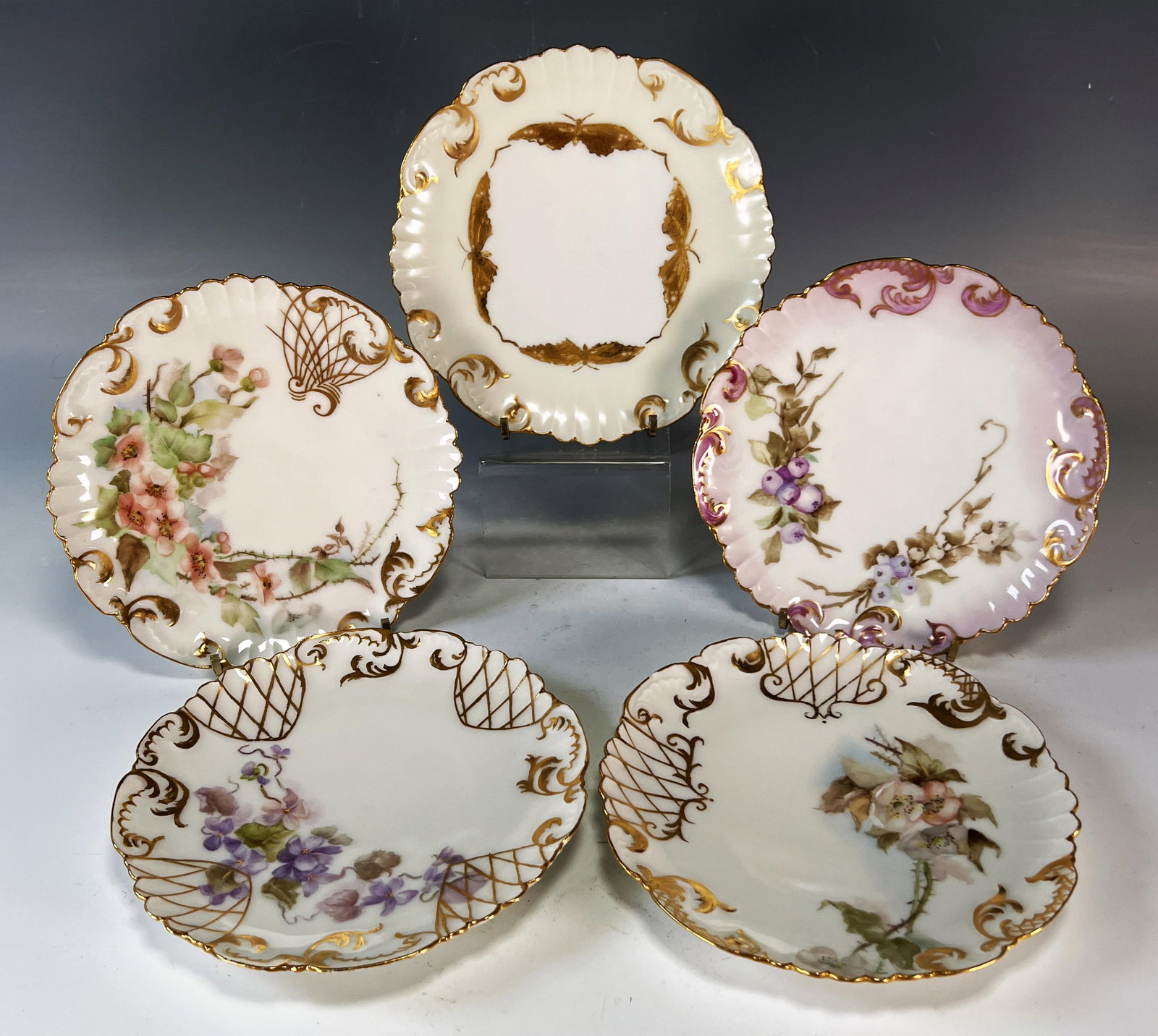 6 WHITE PORCELAIN WITH GOLD ACCENT FRENCH DISHES