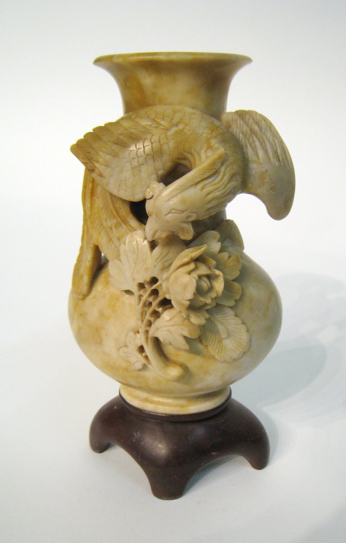 Chinese Soapstone Vase: 6 3/4" tall. Shipping: We are able to pack and ship this item to an address in the United States for $25.00 via USPS Priority Mail. Tracking information will be sent to your email address. Each additi