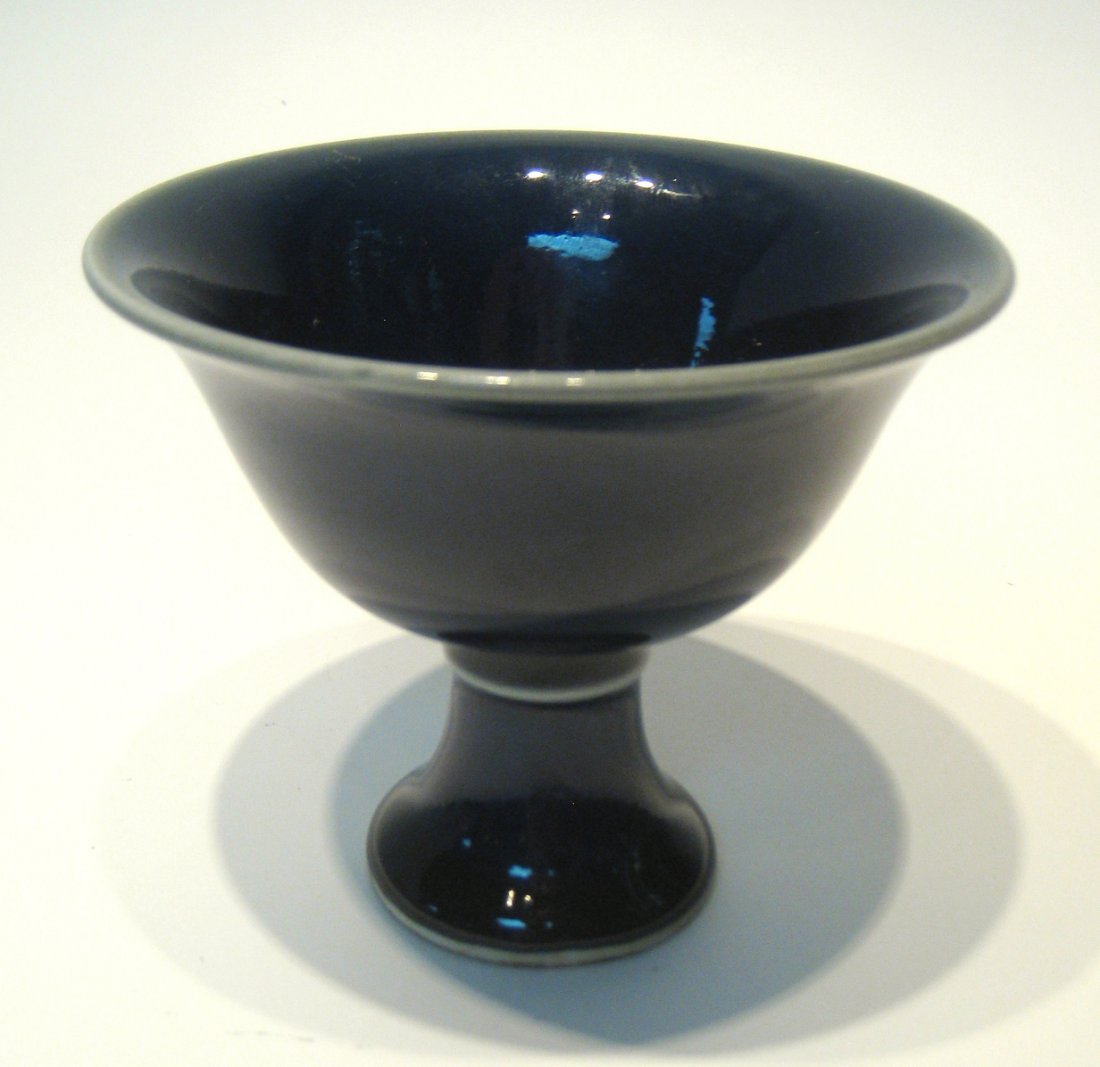 Chinese Porcelain Blue High Heel Bowl: Marked on bottom. 3 3/4" Shipping: We are able to pack and ship this item to an address in the United States for $25.00 via USPS Priority Mail. Tracking information will be sent to your email address.