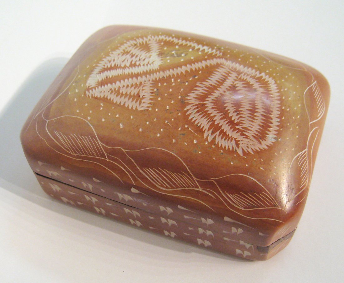 Kenya Made Stone Jewelry Box.: A few inches in size. Shipping: We are able to pack and ship this item to an address in the United States for $25.00 via USPS Priority Mail. Tracking information will be sent to your email address. Ea