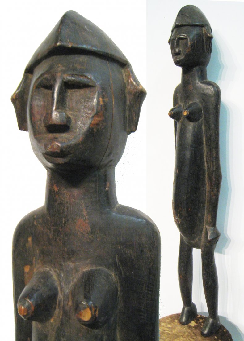 Sculpture In The Female Form: Darkened wood , 32" in height Shipping: We are unable to ship this item. Please contact our local UPS Store, store1152@theupsstore.com, or the Packaging Store, hello@packandshipnow.com, for a quote. P