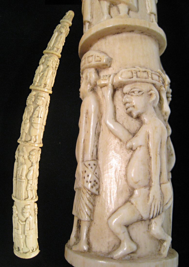 Antique Carved African Ivory Tusk: 14" Shipping: We are able to pack and ship this item to an address in the United States for $50.00 via USPS Priority Mail or via FedEx Ground/Home Delivery. Tracking information will be sent to your e