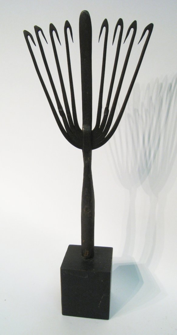 Fisherman's Gigging Spear: Stamped by the maker: J. Fordham, Sag Harbor, Harpoon maker. Mounted onto a custom stand, about 20" in height. Shipping: We are unable to ship this item. Please contact our local UPS Store, store1152@