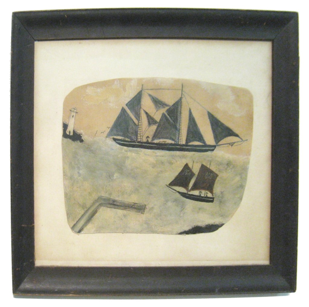 Painting By Max Wildman: In the British folk art tradition, Max Wildman (British, B. 1945), takes inspiration from Alfred Wallis and Ben Nicholson in creating original marine art in pastel and other media, the unique formatio