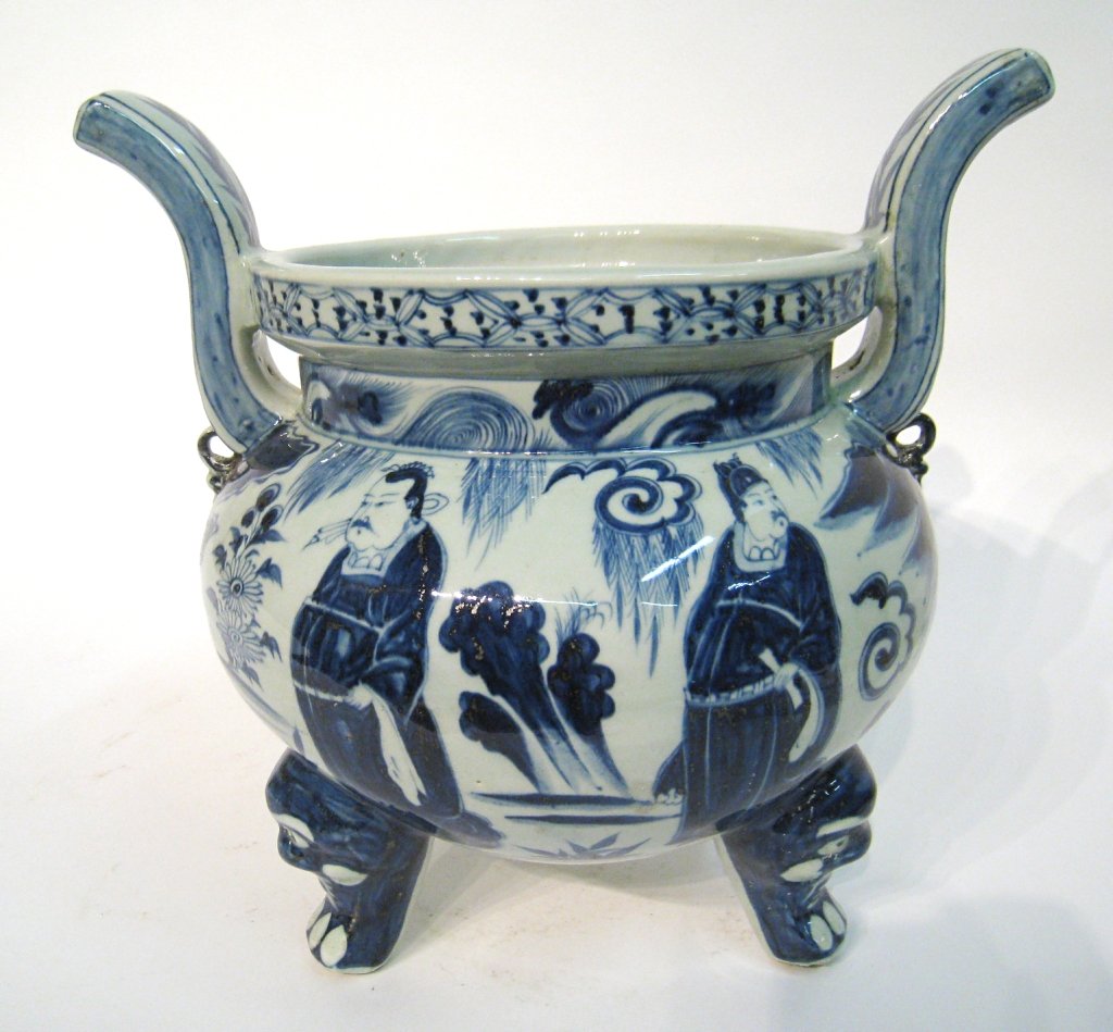 Chinese Porcelain Censer: Censers were used to burn aromatic branches and twigs or narcotics as early as the Zhou Period (770-221 BC), and may have been used in state rituals, funerals, etc. as well as more mundane uses such a