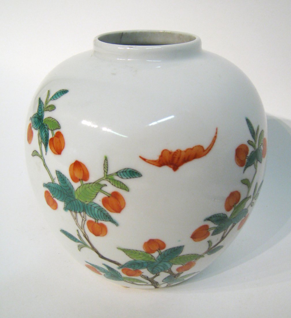 Chinese Peaches & Bats Jar: Marked on bottom. 7" Shipping: We are able to pack and ship this item to an address in the United States for $40.00 via USPS Priority Mail or via FedEx Ground/Home Delivery. Tracking information will 