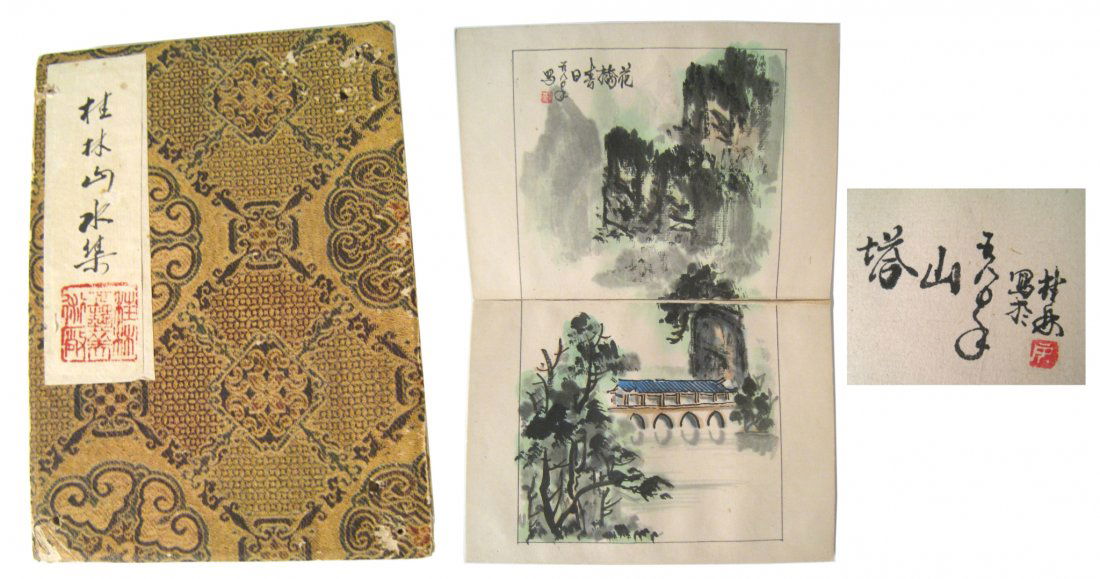 Chinese Watercolor Book: A book with 11 pages and seven original watercolors , signed and documented on last page, 6 1/4" X 4 1/2". Shipping: We are able to pack and ship this item to an address in the United States for $25.0